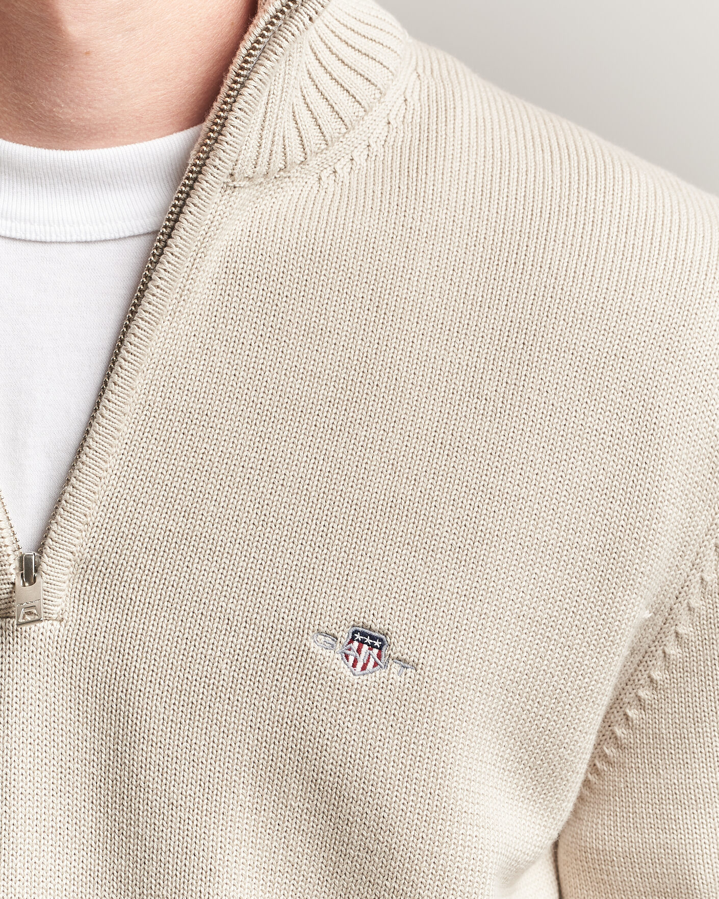 Herr | Tröjor | Gant | Casual Cotton Knitted Half Zip Clay Beige