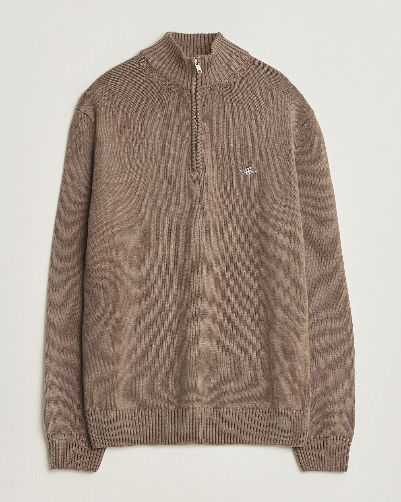 Herr | Tröjor | Gant | Casual Cotton Knitted Half Zip Dark Hazelnut Melange