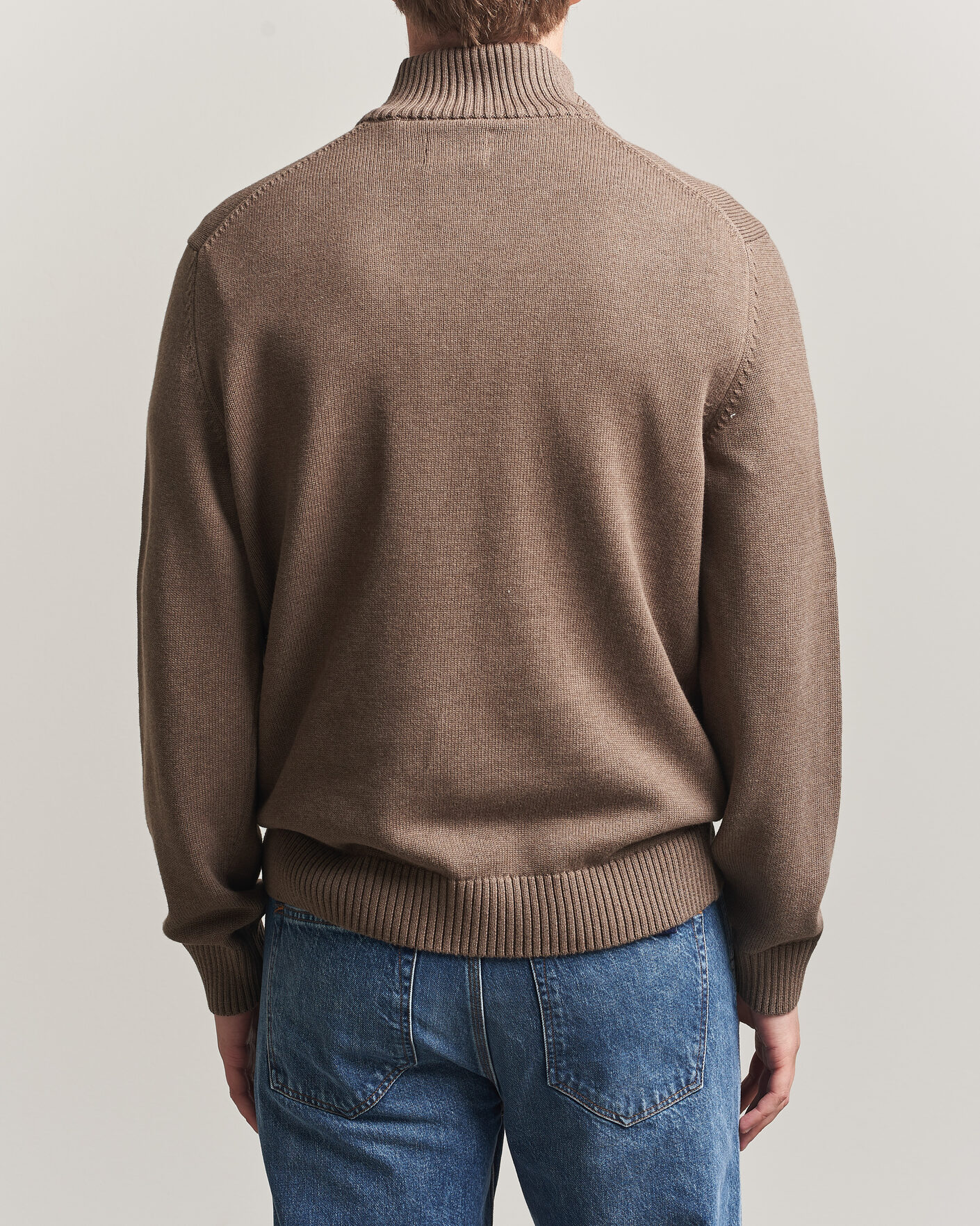 Herr | Tröjor | Gant | Casual Cotton Knitted Half Zip Dark Hazelnut Melange