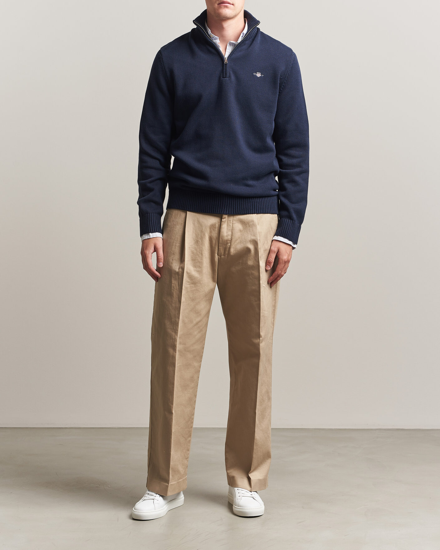 Herr | Tröjor | Gant | Casual Cotton Knitted Half Zip Evening Blue