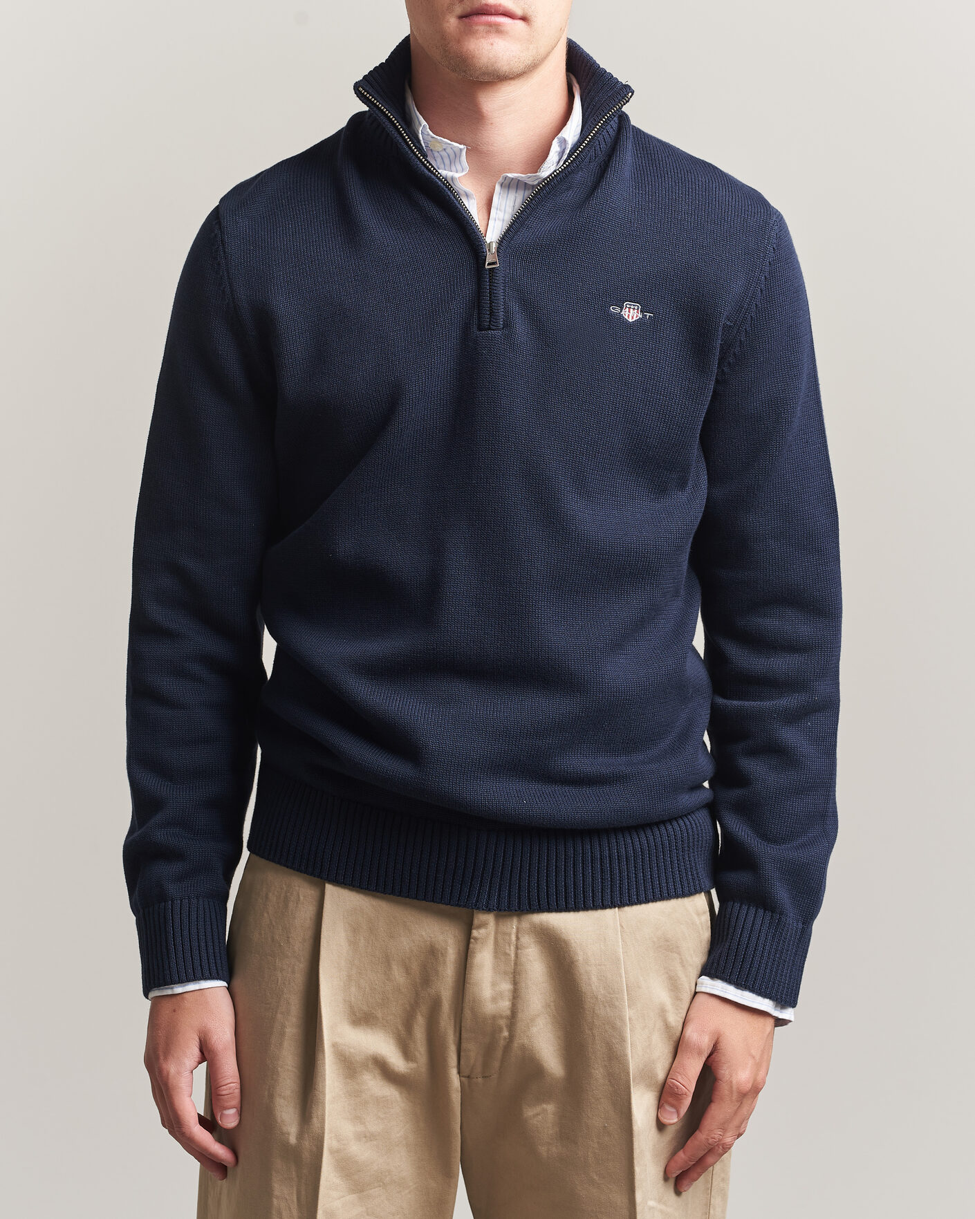Herr | Tröjor | Gant | Casual Cotton Knitted Half Zip Evening Blue