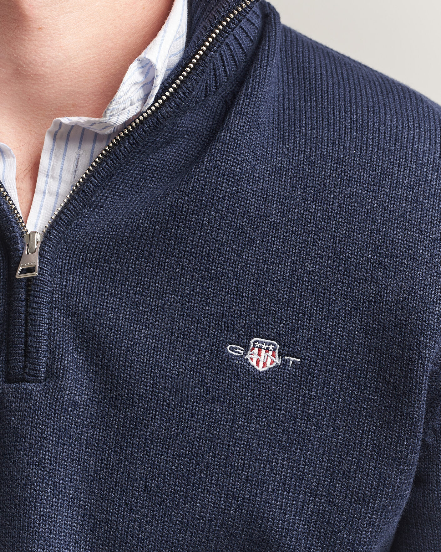 Herr | Tröjor | Gant | Casual Cotton Knitted Half Zip Evening Blue