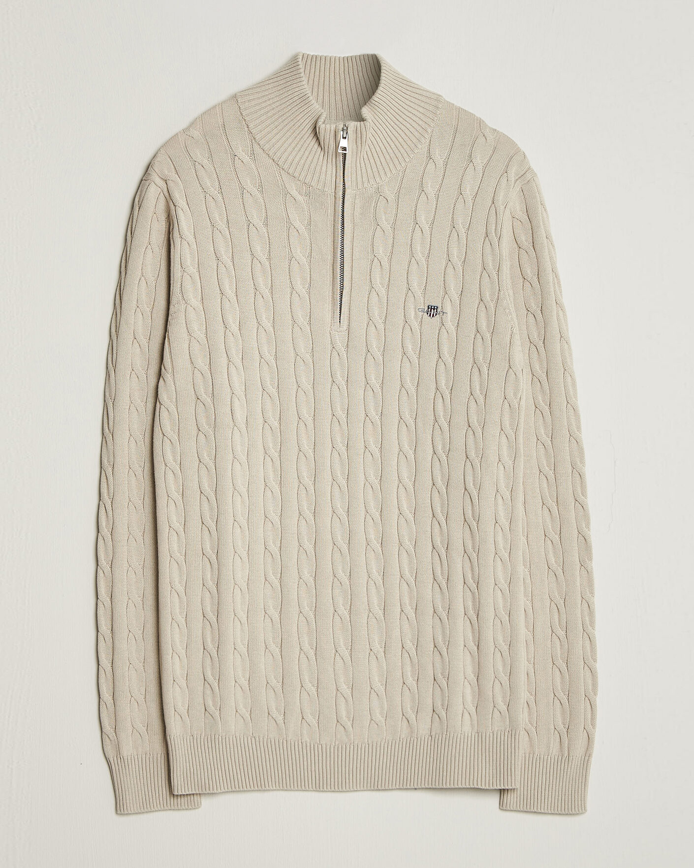 Herr | Tröjor | Gant | Cotton Cable Half Zip Clay Beige