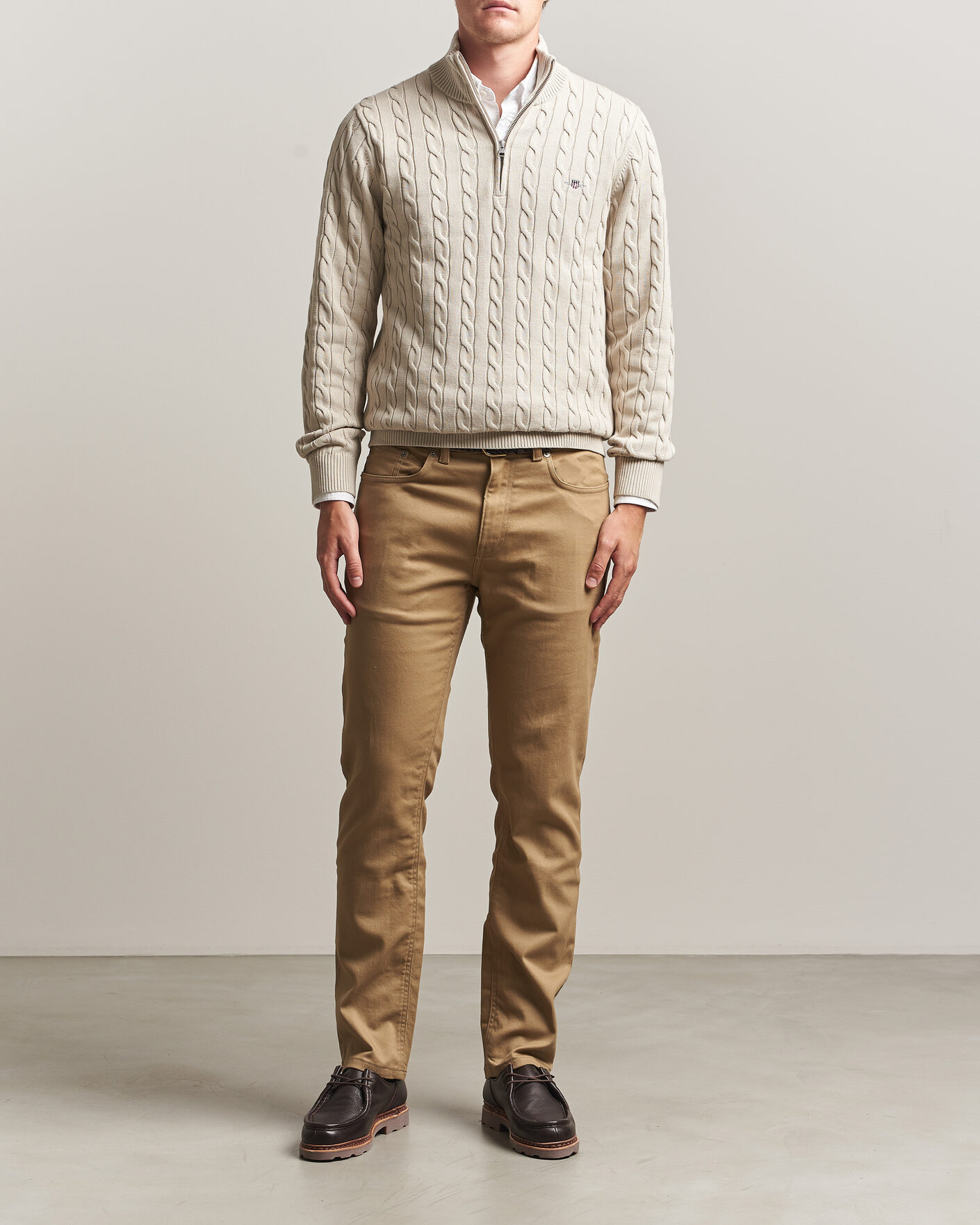 Herr | Tröjor | Gant | Cotton Cable Half Zip Clay Beige