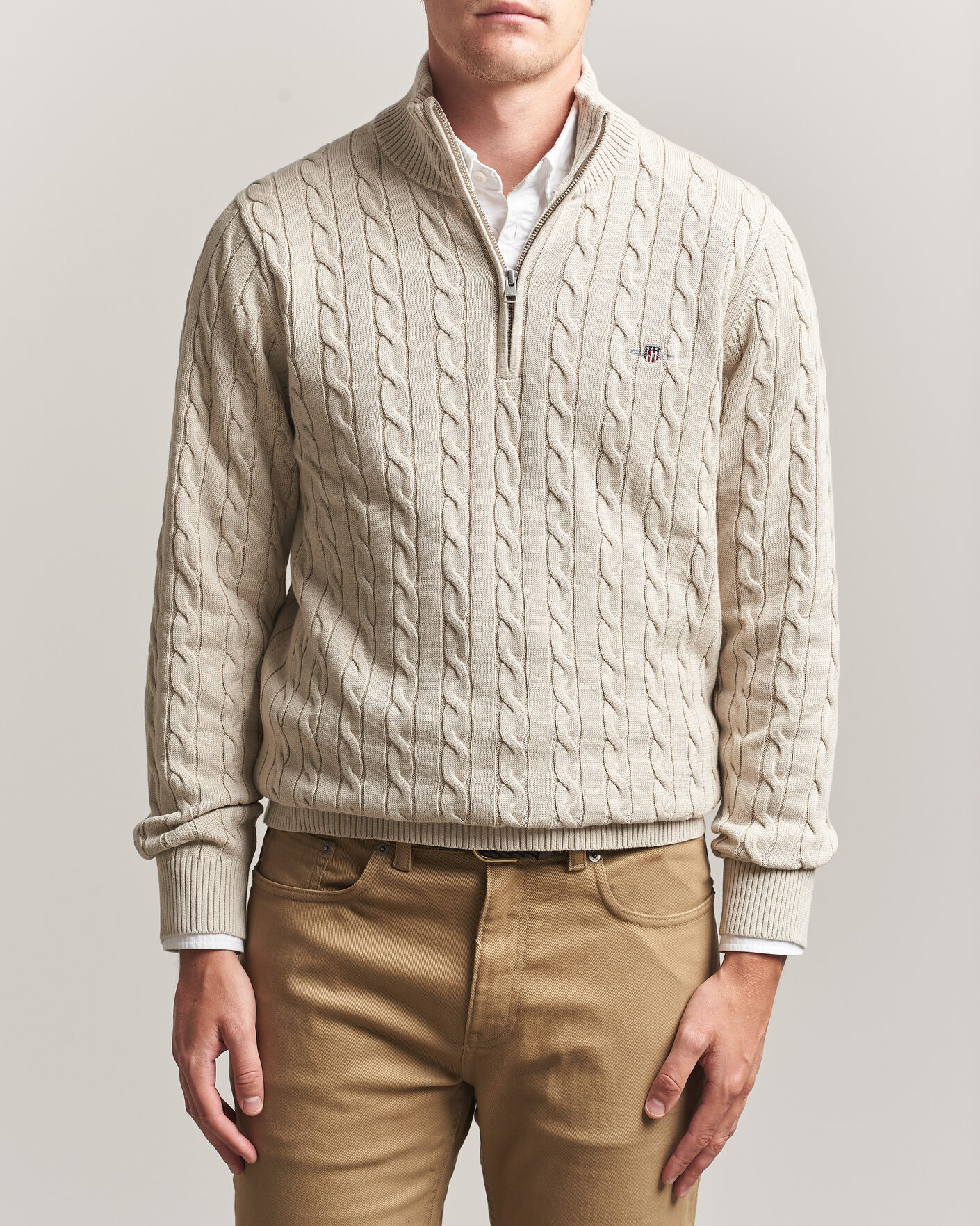 Herr | Tröjor | Gant | Cotton Cable Half Zip Clay Beige