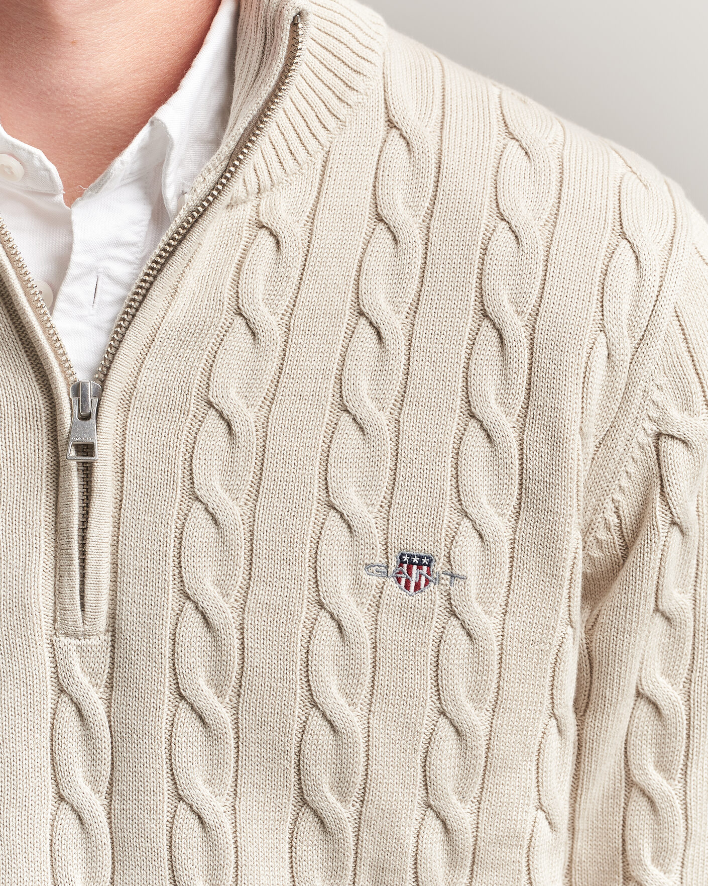 Herr | Tröjor | Gant | Cotton Cable Half Zip Clay Beige