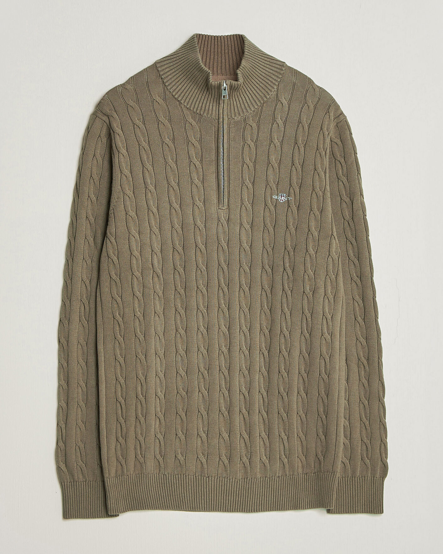 Herr | Tröjor | Gant | Cotton Cable Half Zip Faded Taupe