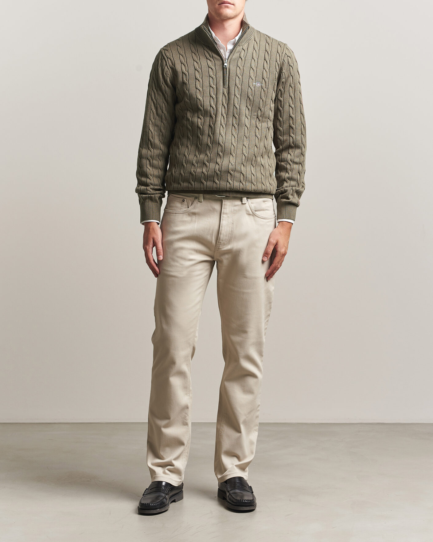 Herr | Tröjor | Gant | Cotton Cable Half Zip Faded Taupe