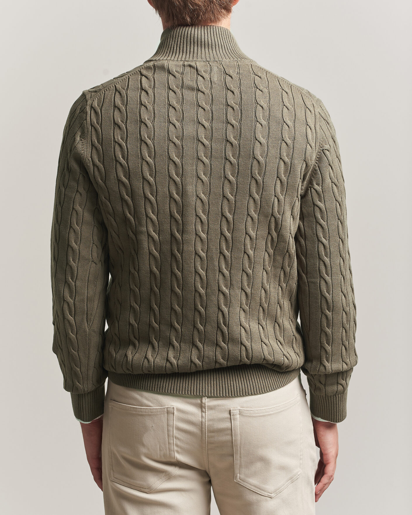Herr | Tröjor | Gant | Cotton Cable Half Zip Faded Taupe