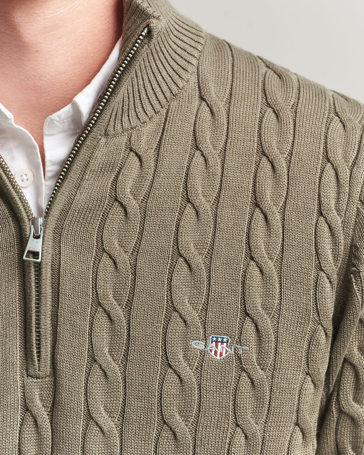 Herr | Tröjor | Gant | Cotton Cable Half Zip Faded Taupe