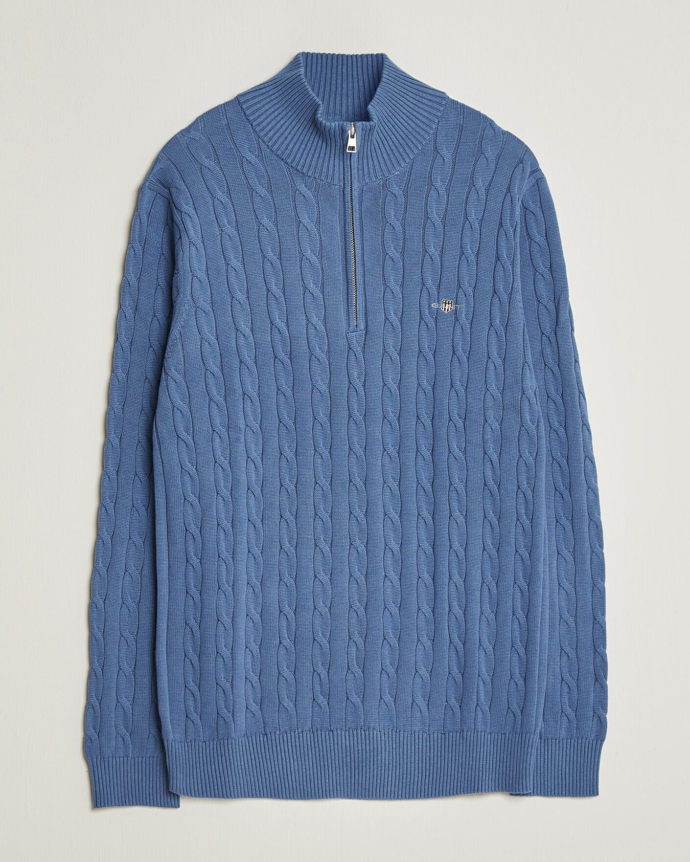 Herr | Tröjor | Gant | Cotton Cable Half Zip Blue Horizon