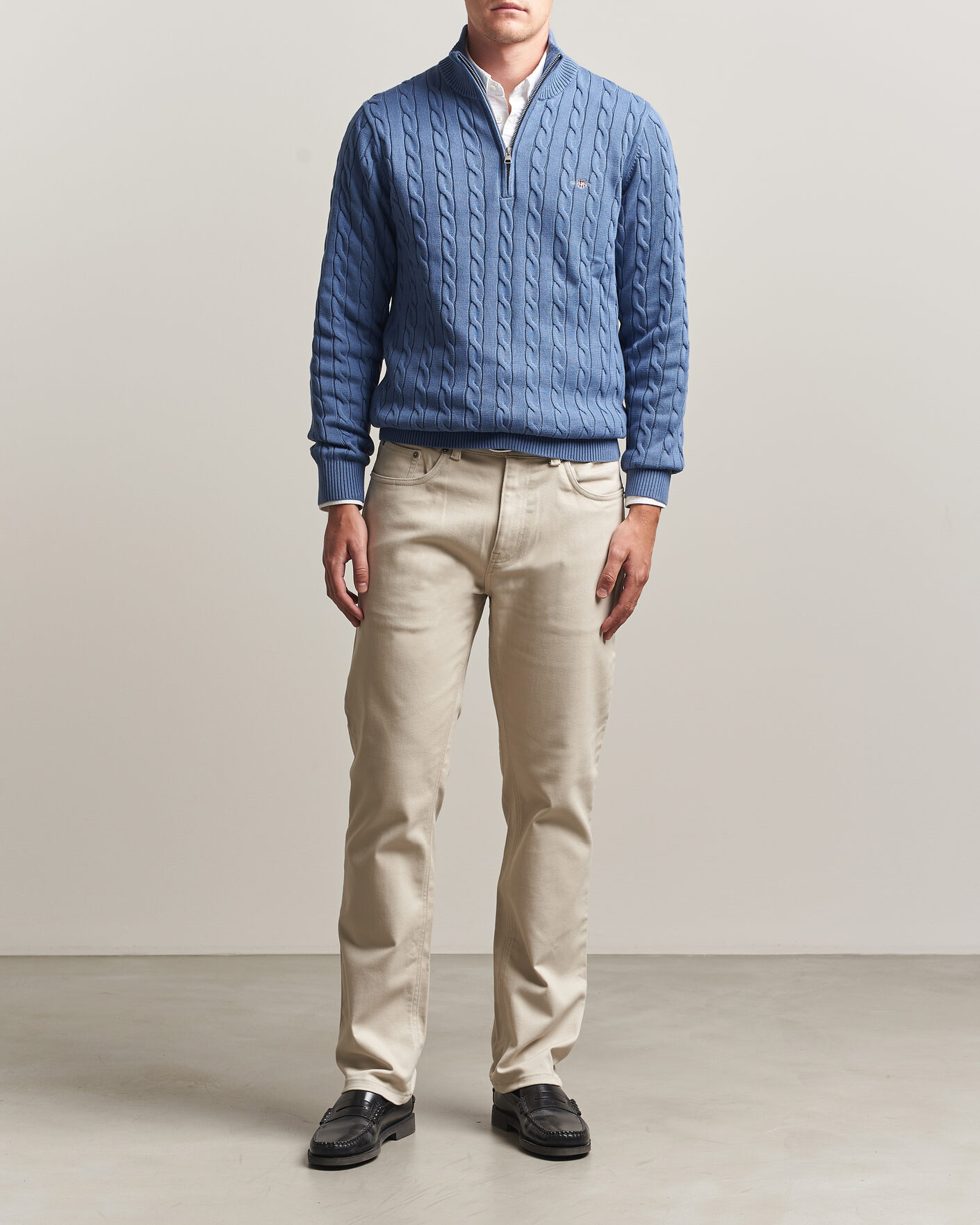 Herr | Tröjor | Gant | Cotton Cable Half Zip Blue Horizon