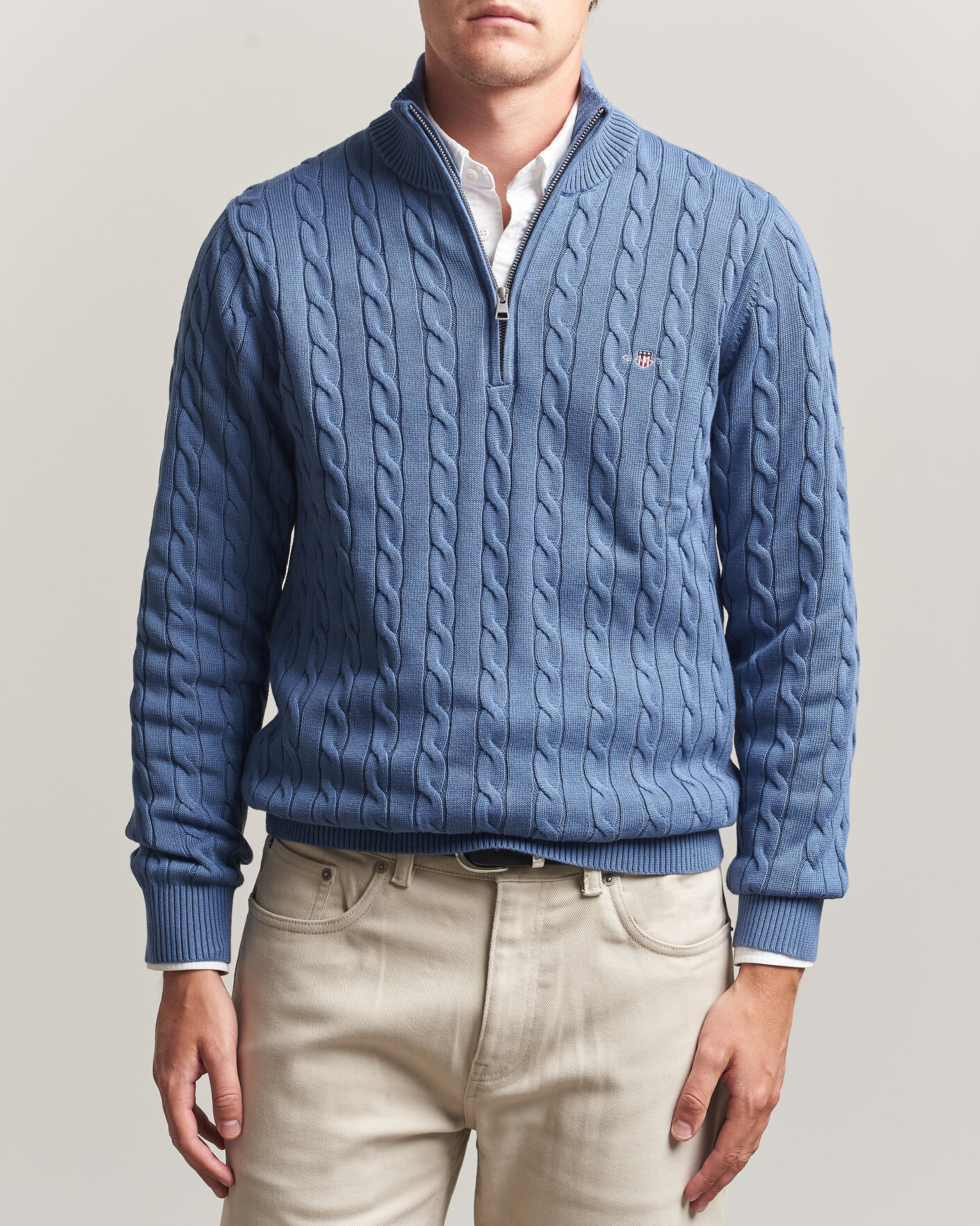 Herr | Tröjor | Gant | Cotton Cable Half Zip Blue Horizon