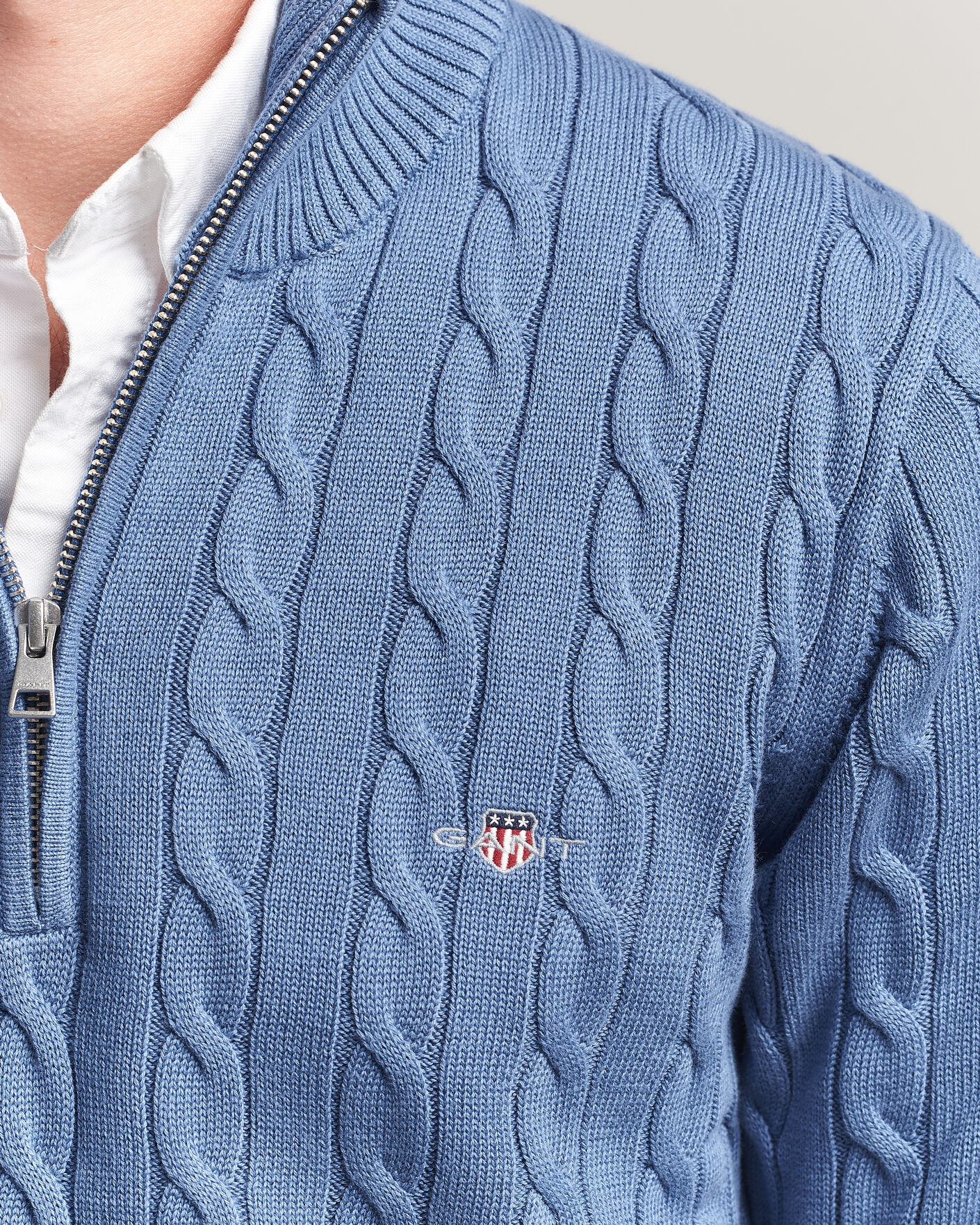 Herr | Tröjor | Gant | Cotton Cable Half Zip Blue Horizon