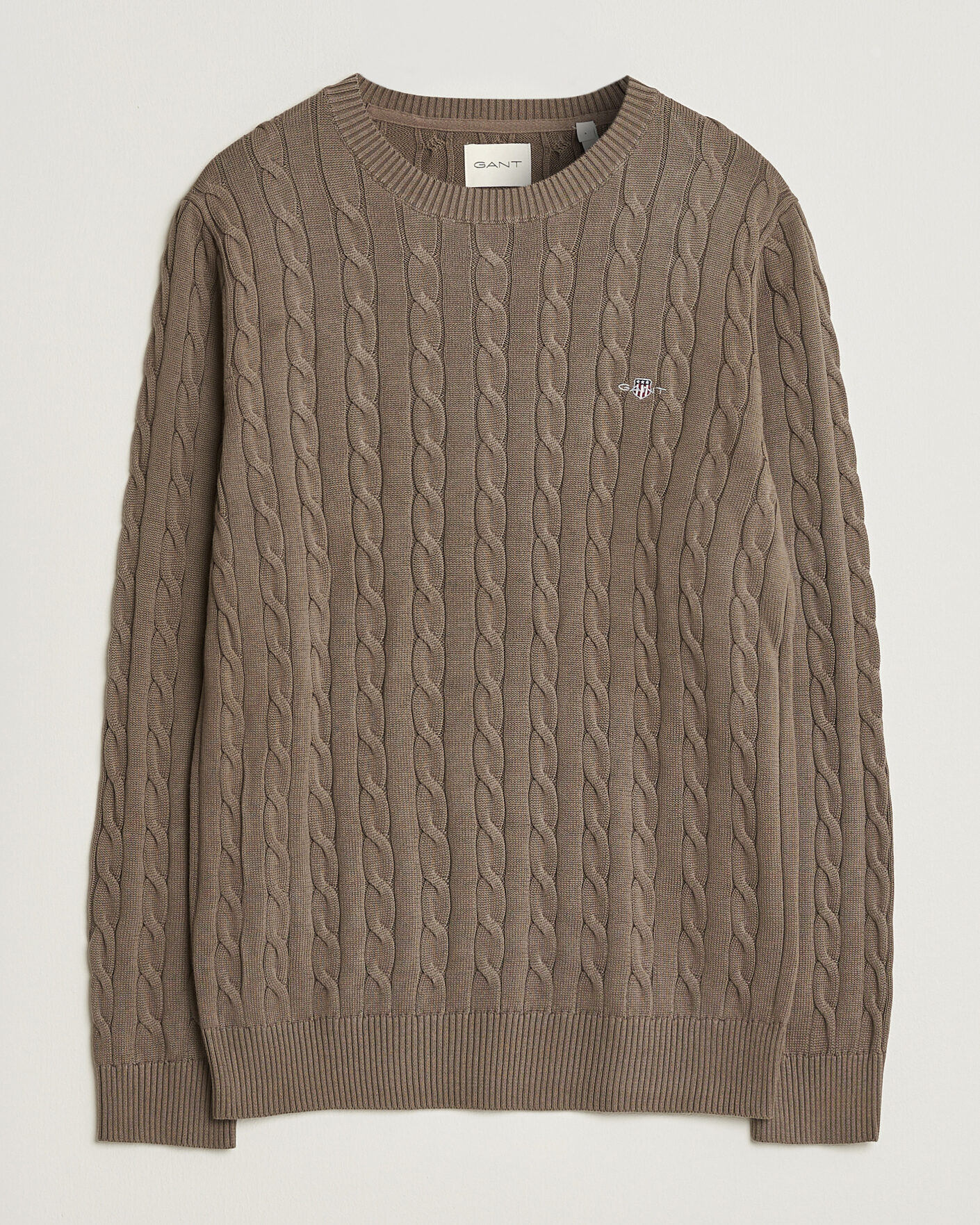 Herr | Tröjor | Gant | Cotton Cable Crew Neck Faded Taupe