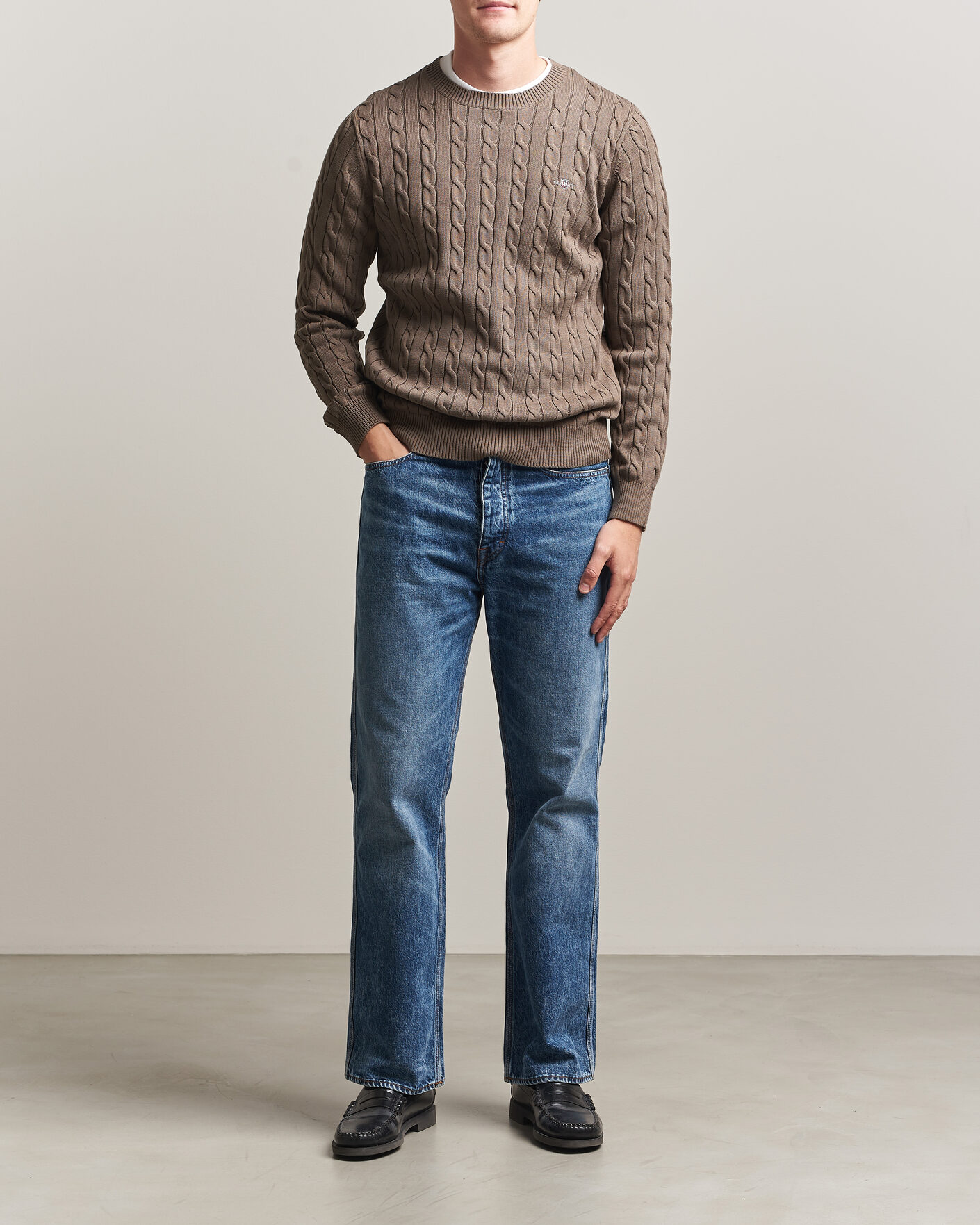 Herr | Tröjor | Gant | Cotton Cable Crew Neck Faded Taupe