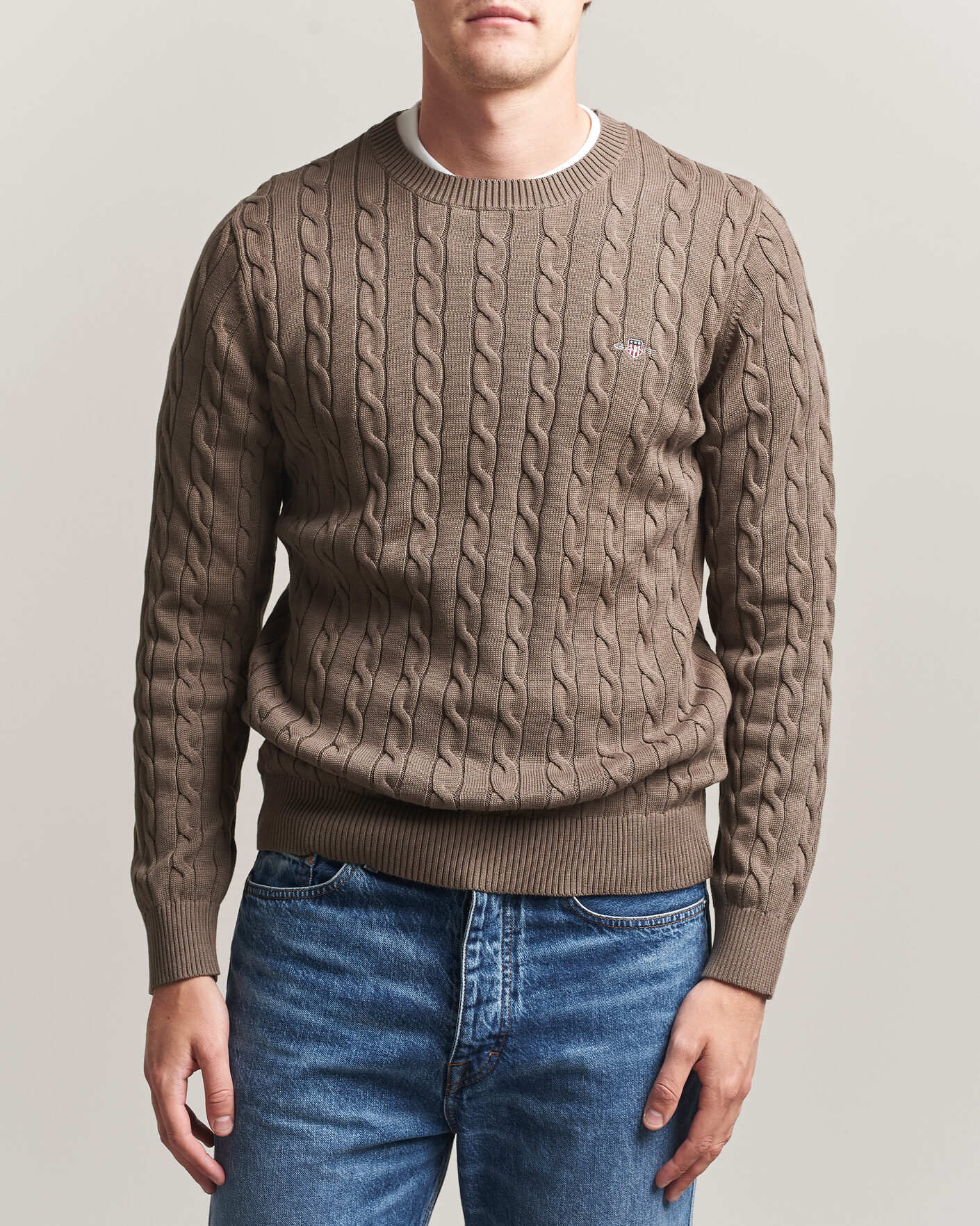 Herr | Tröjor | Gant | Cotton Cable Crew Neck Faded Taupe