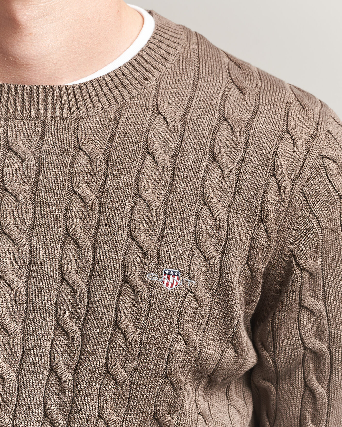 Herr | Tröjor | Gant | Cotton Cable Crew Neck Faded Taupe