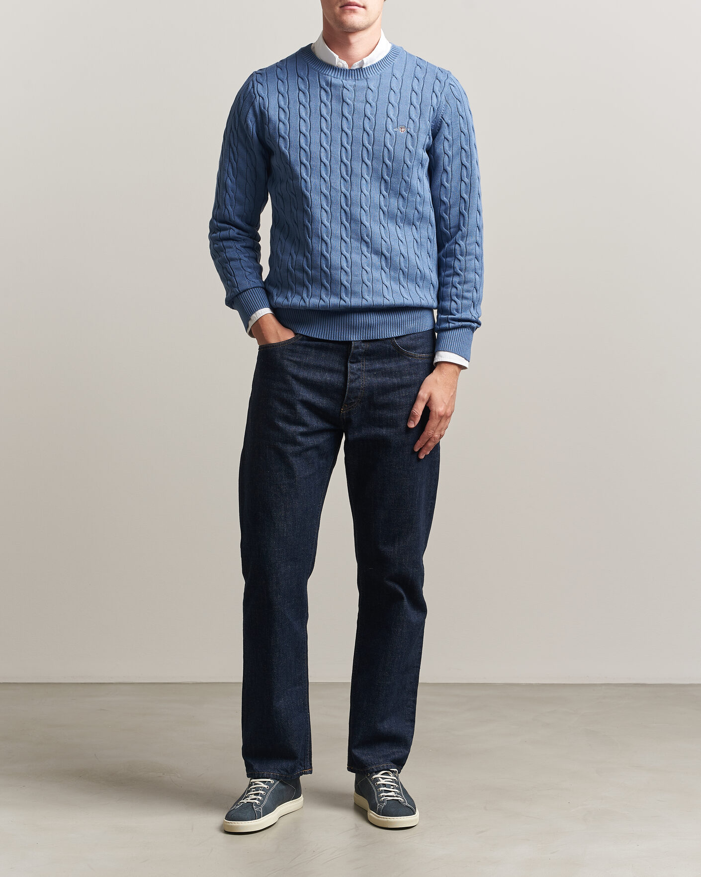 Herr | Tröjor | Gant | Cotton Cable Crew Neck Blue Horizon