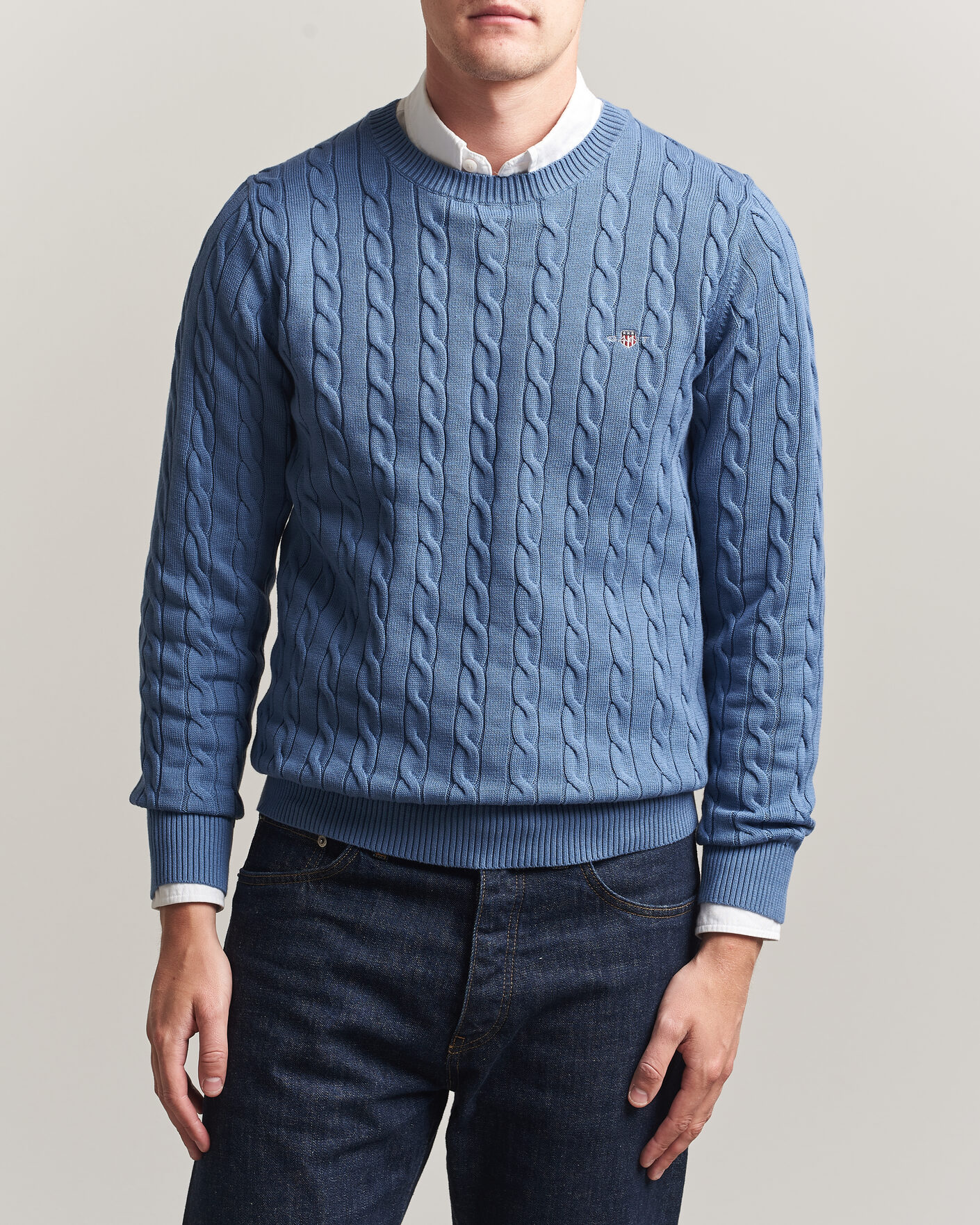 Herr | Tröjor | Gant | Cotton Cable Crew Neck Blue Horizon