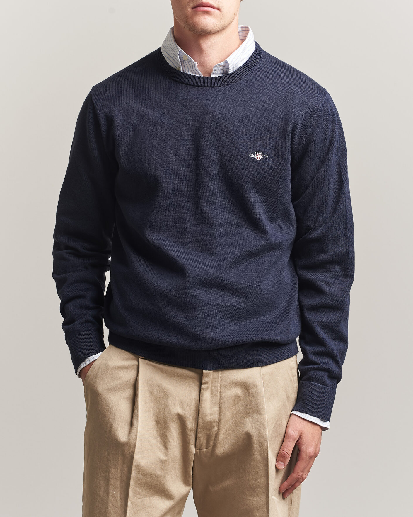 Herr | Tröjor | Gant | Classic Cotton Crew Neck Evening Blue