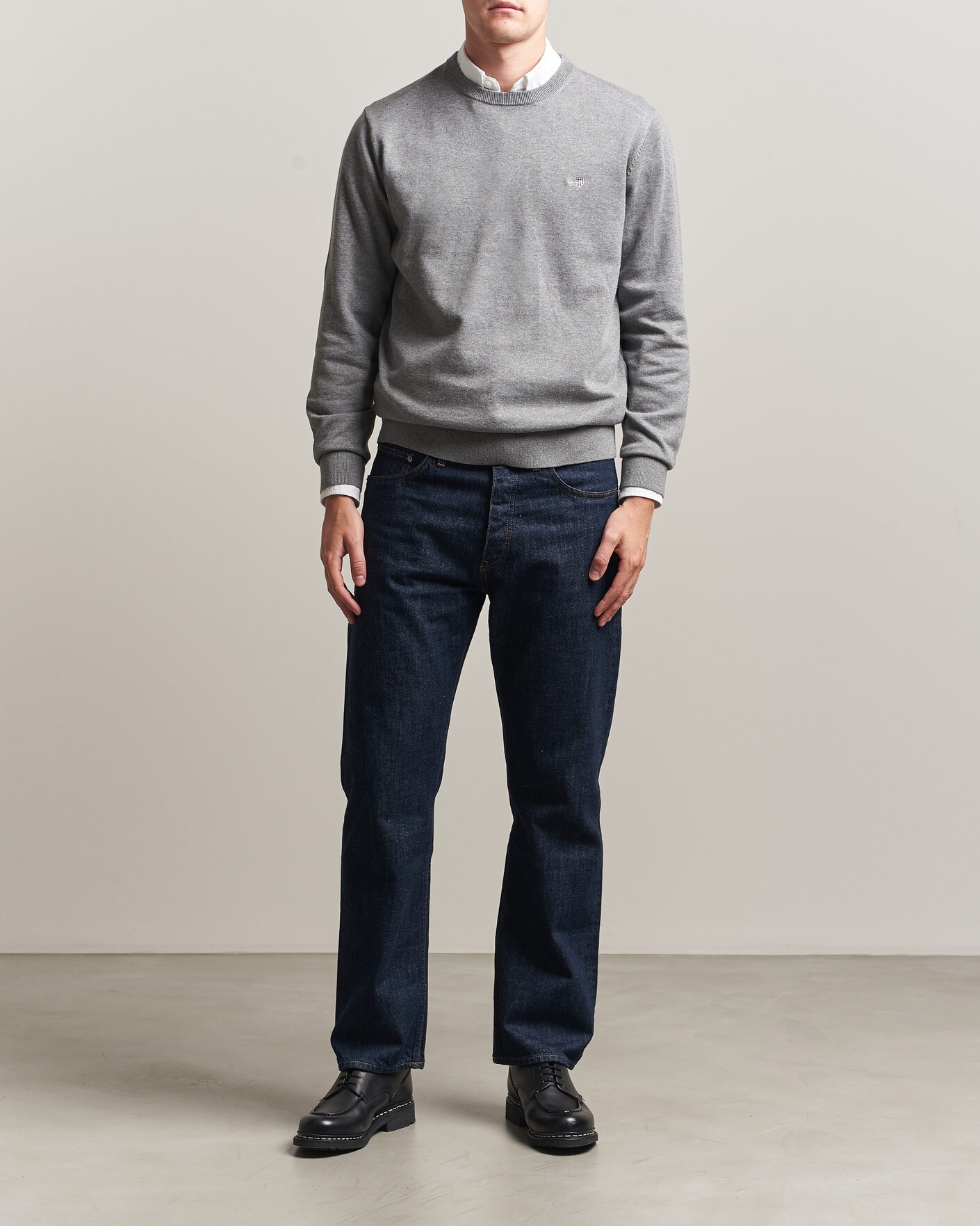 Herr | Tröjor | Gant | Classic Cotton Crew Neck Dark Grey Melange