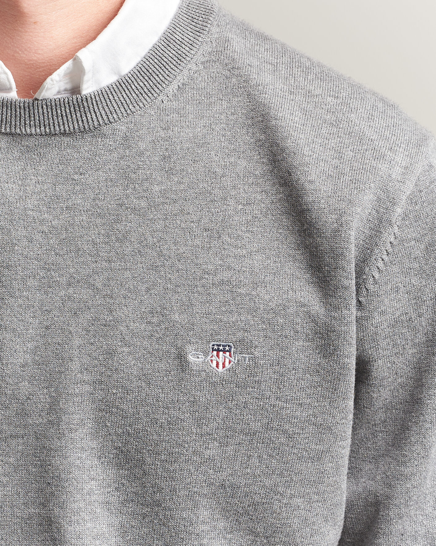 Herr | Tröjor | Gant | Classic Cotton Crew Neck Dark Grey Melange