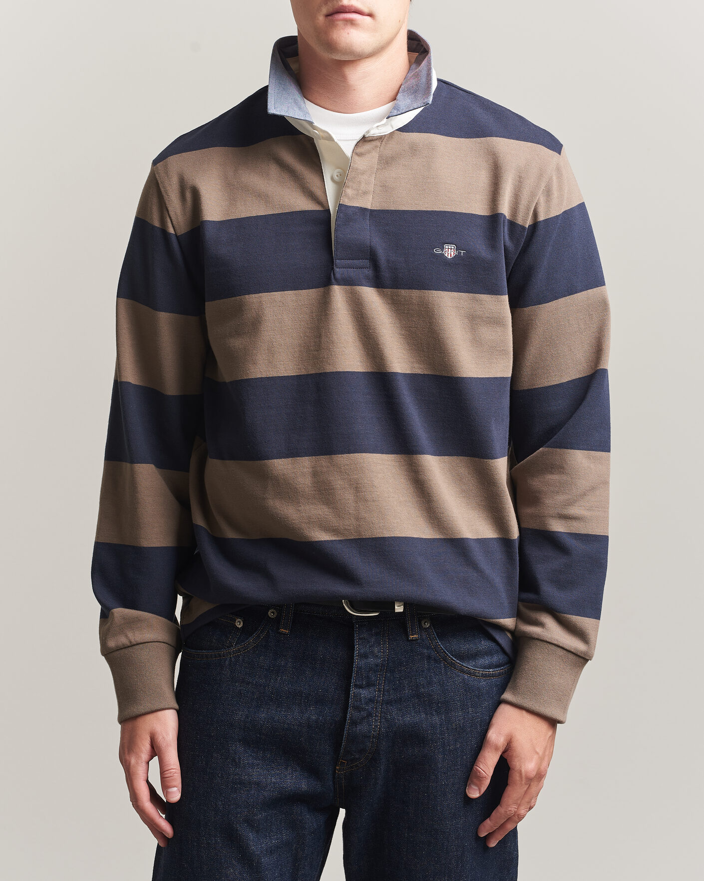 Herr | Tröjor | Gant | Chambray Barstriped Rugger Faded Taupe