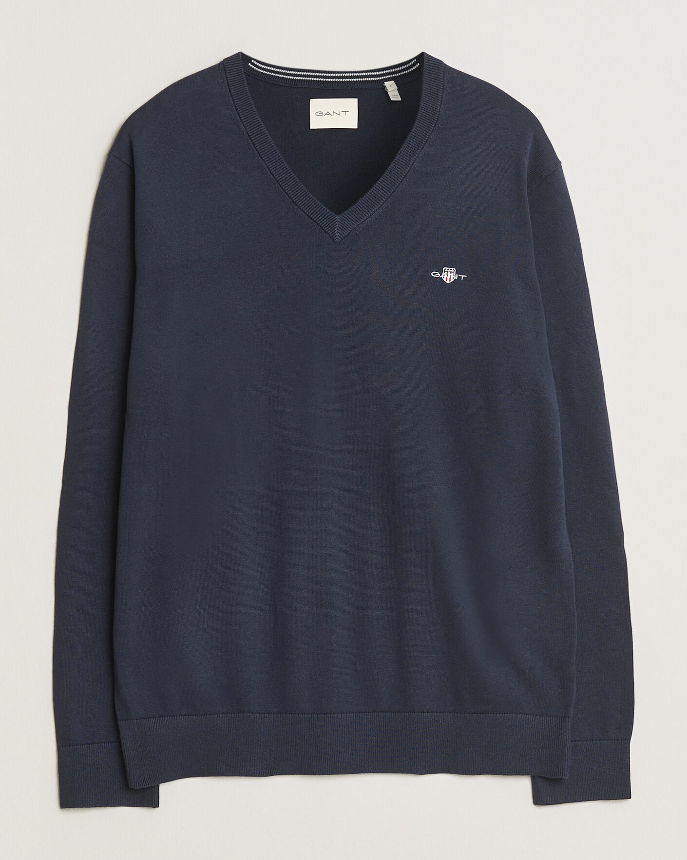Herr | Tröjor | Gant | Classic Cotton V-Neck Evening Blue