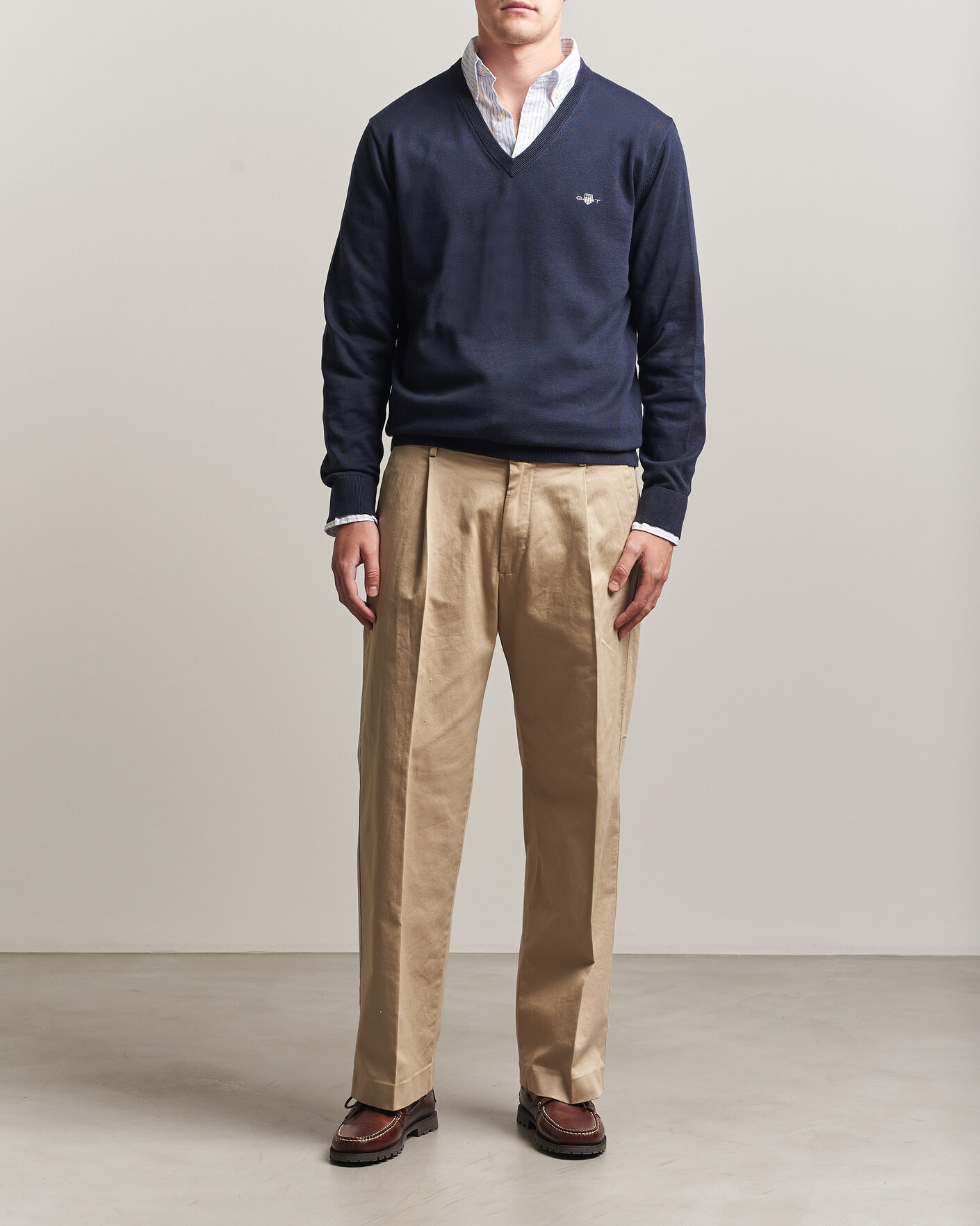 Herr | Tröjor | Gant | Classic Cotton V-Neck Evening Blue