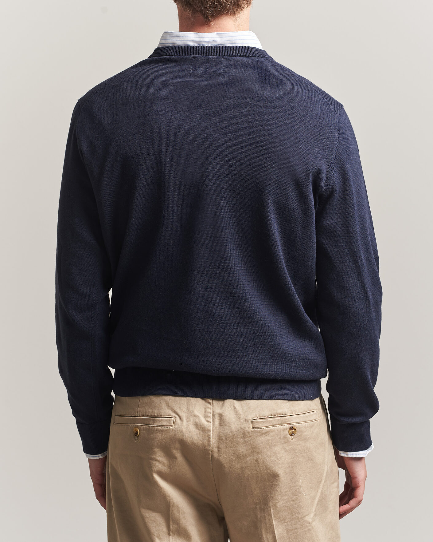 Herr | Tröjor | Gant | Classic Cotton V-Neck Evening Blue