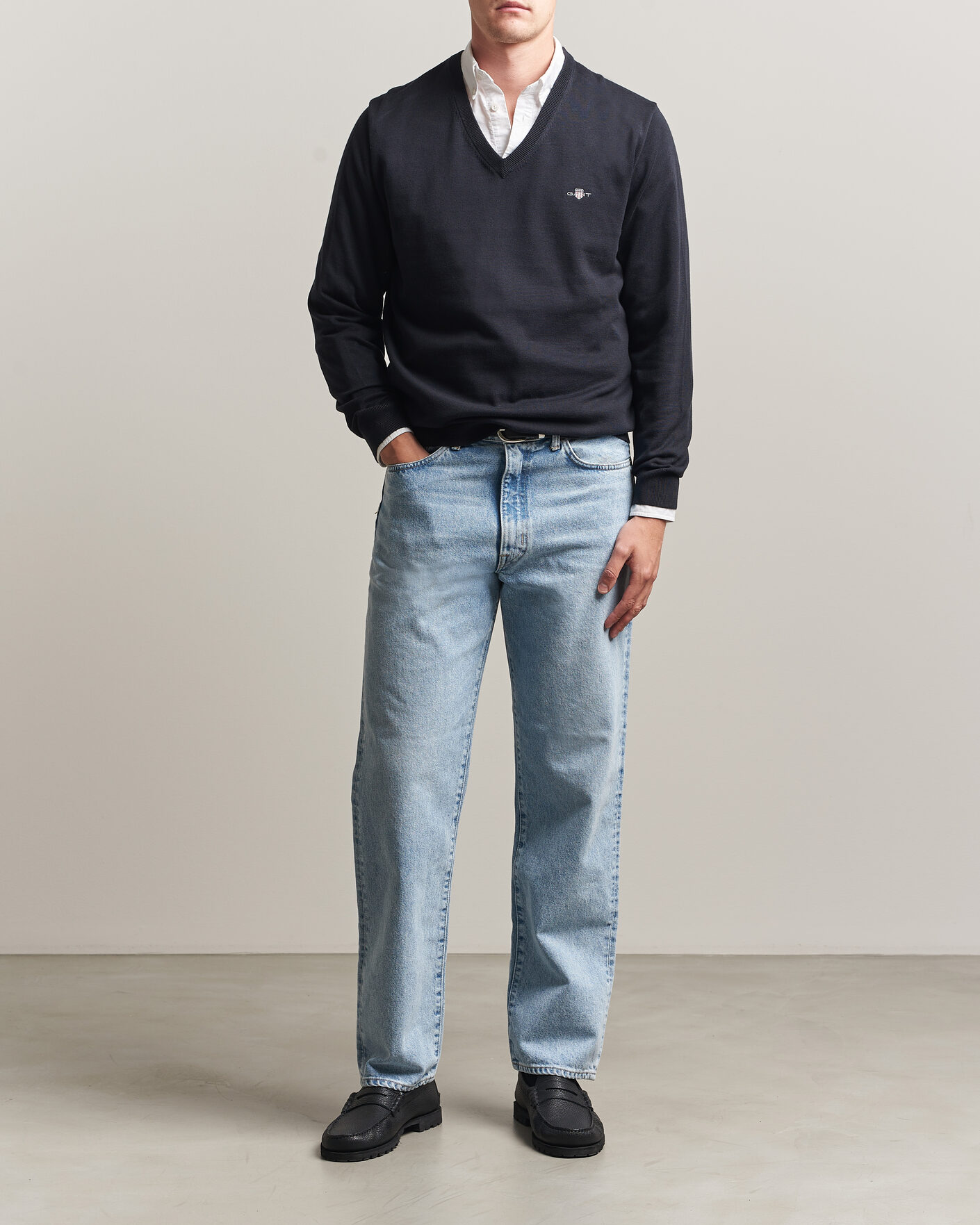 Herr | Tröjor | Gant | Classic Cotton V-Neck Black