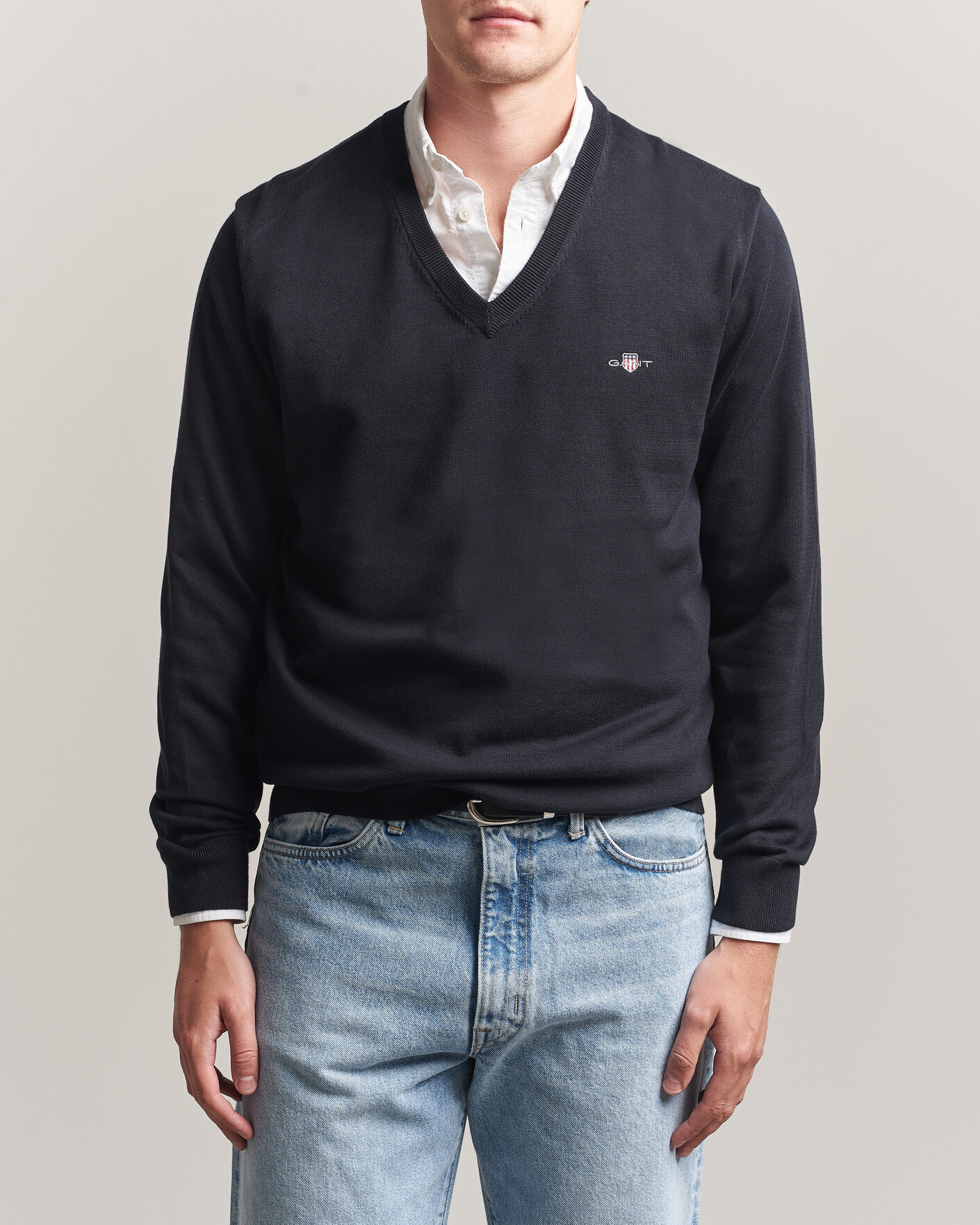 Herr | Tröjor | Gant | Classic Cotton V-Neck Black