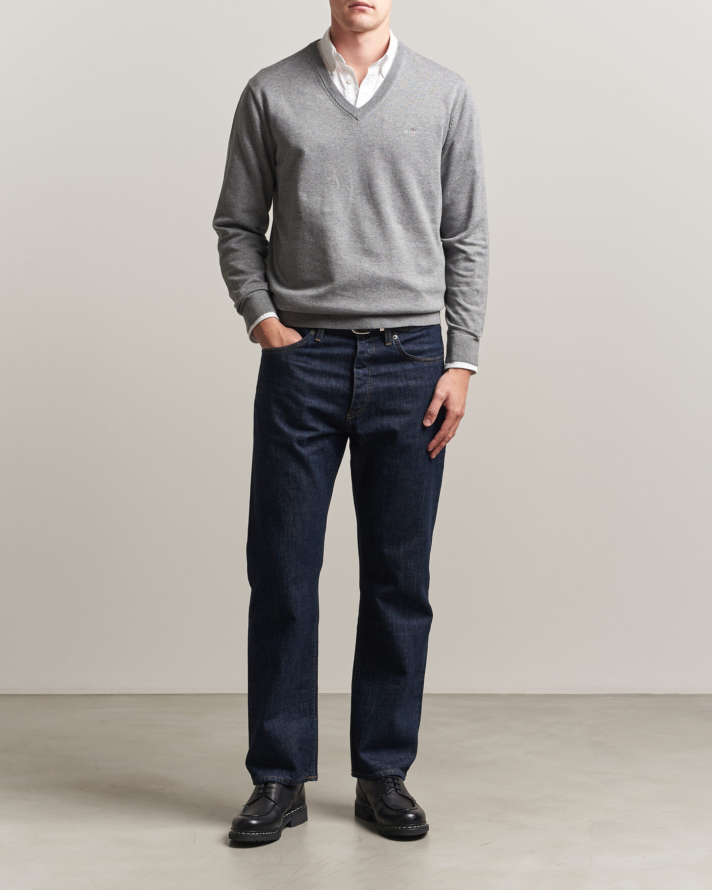 Herr | Tröjor | Gant | Classic Cotton V-Neck Dark Grey Melange