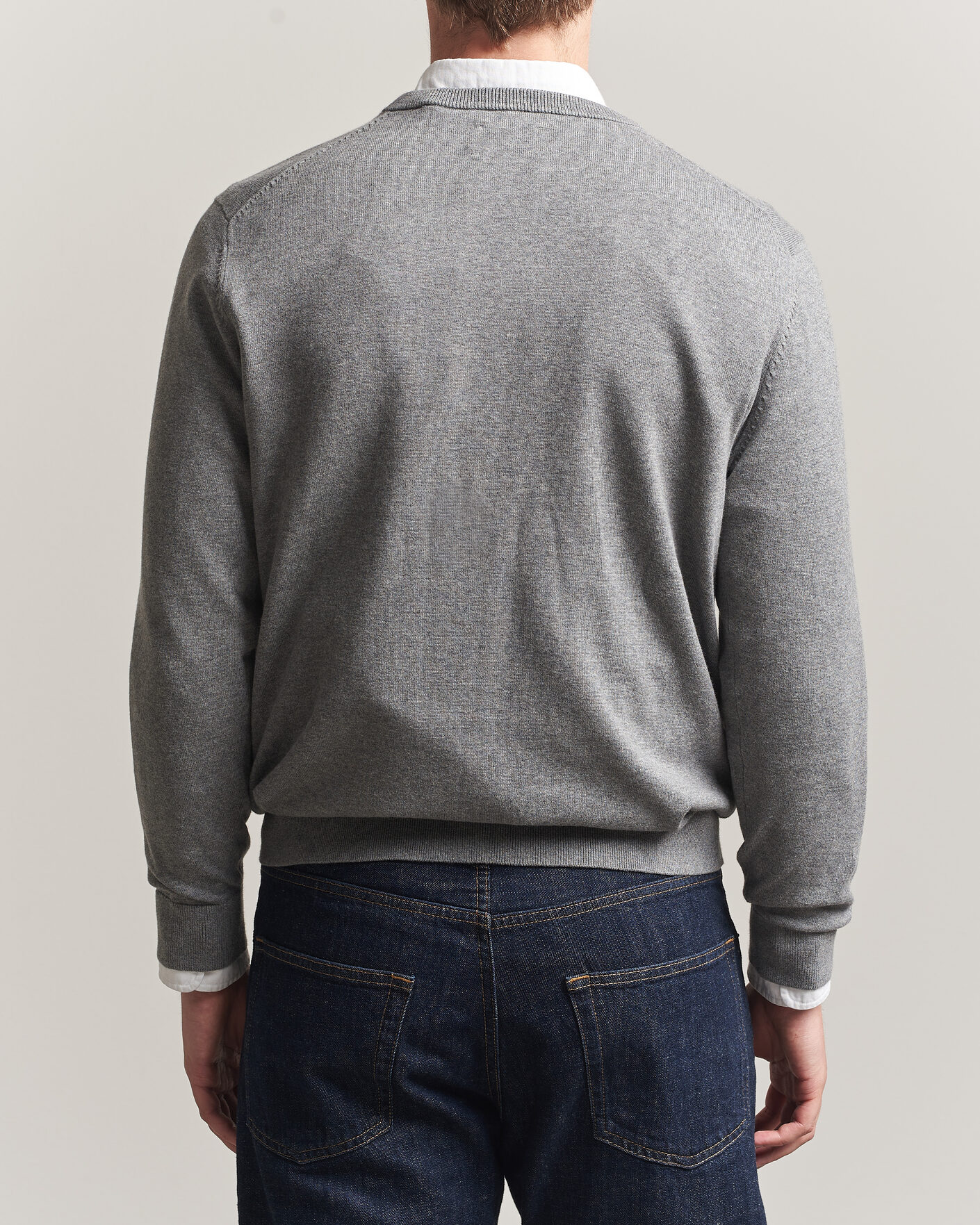 Herr | Tröjor | Gant | Classic Cotton V-Neck Dark Grey Melange