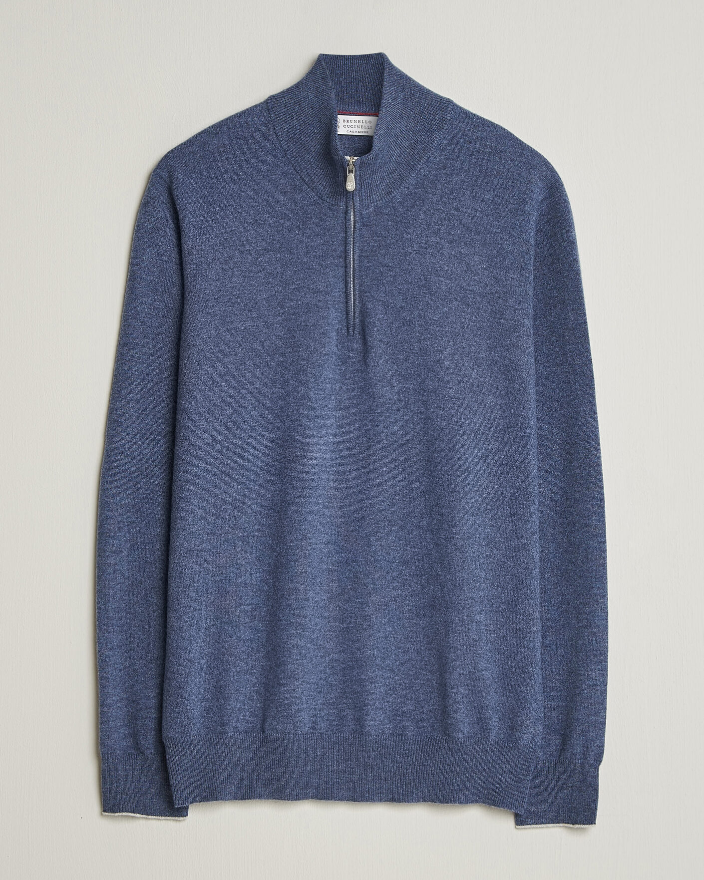 Herr | Tröjor | Brunello Cucinelli | 2 Ply Cashmere Half Zip Denim Blue