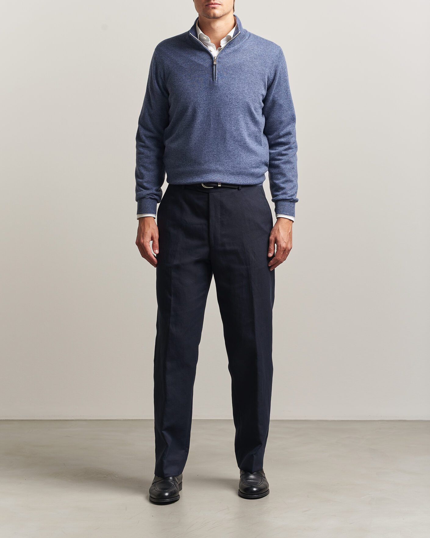 Herr | Tröjor | Brunello Cucinelli | 2 Ply Cashmere Half Zip Denim Blue