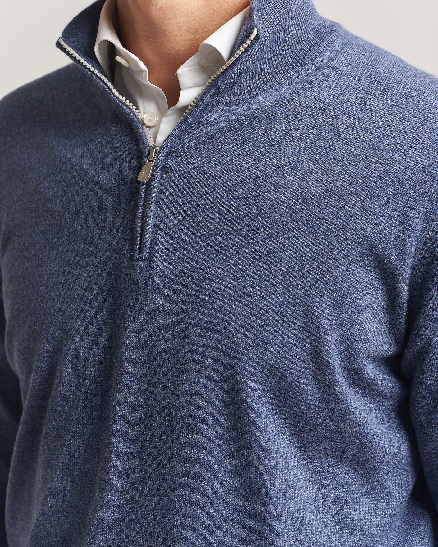 Herr | Tröjor | Brunello Cucinelli | 2 Ply Cashmere Half Zip Denim Blue