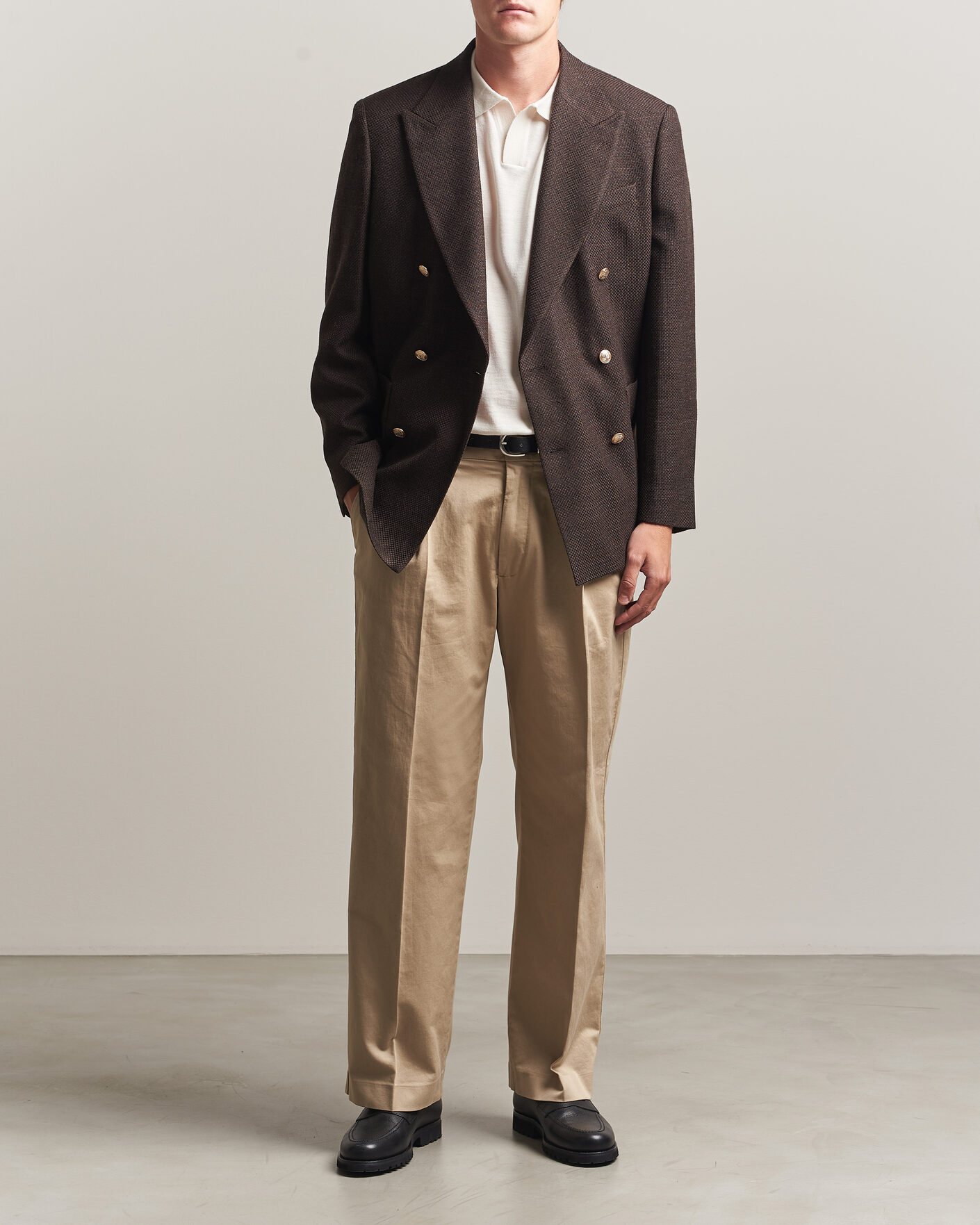 Herr | Kavajer | Gant | Wool Textured Double Breasted Blazer Black Brown