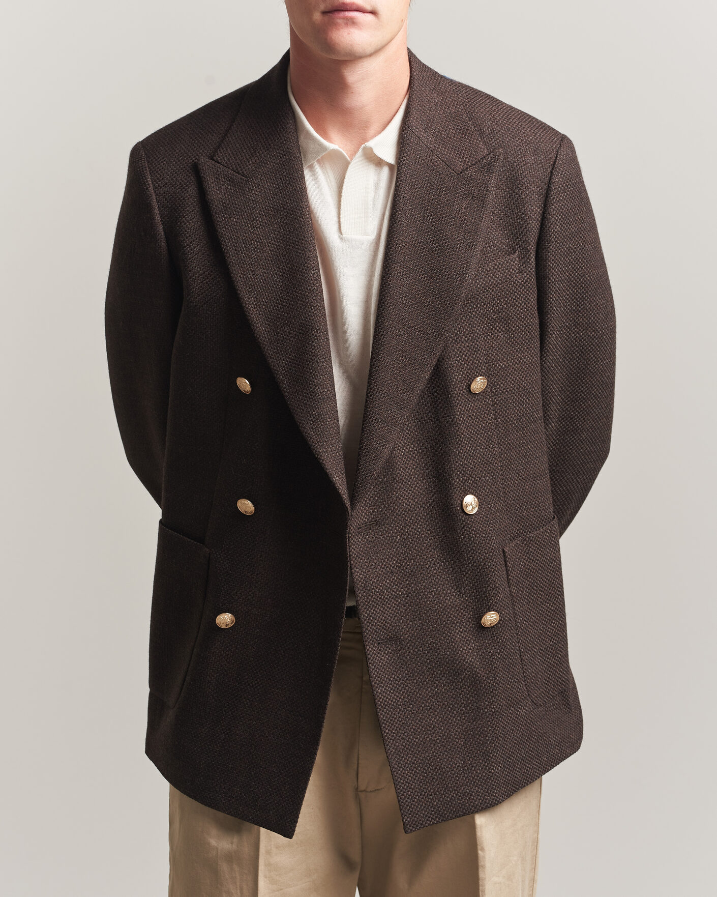 Herr | Kavajer | Gant | Wool Textured Double Breasted Blazer Black Brown