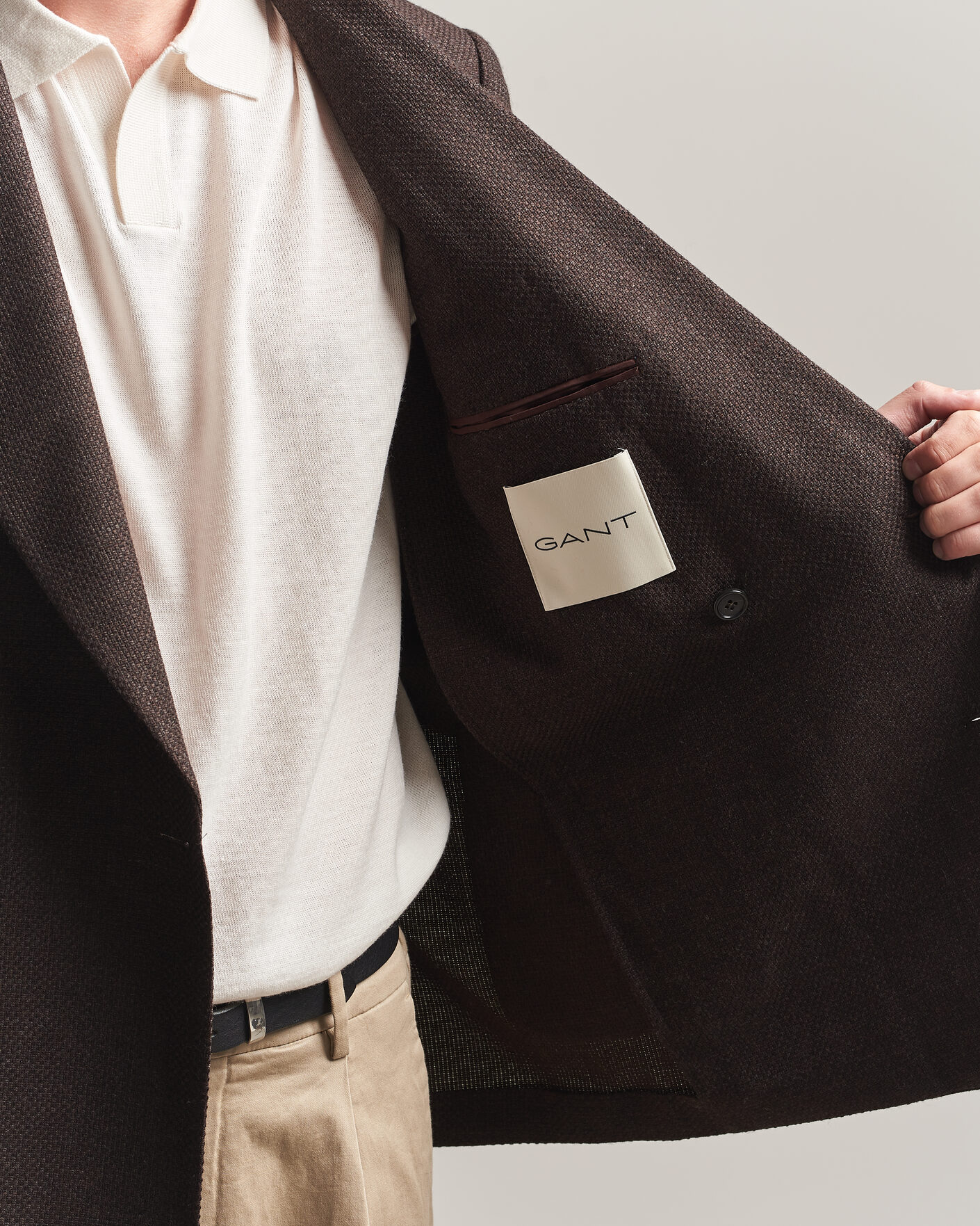 Herr | Kavajer | Gant | Wool Textured Double Breasted Blazer Black Brown