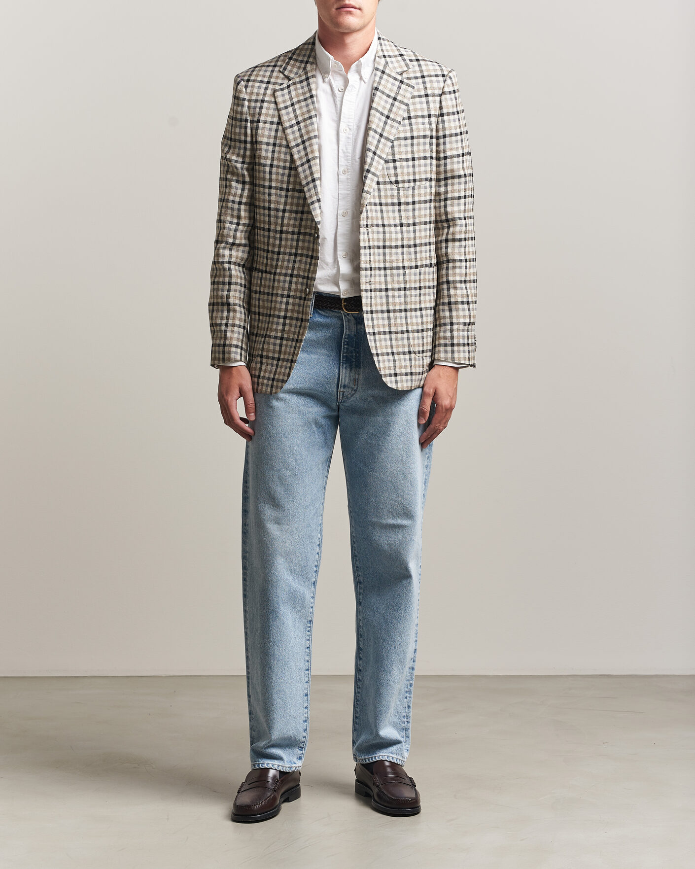 Herr | Kavajer | Gant | Wool/Linen Checked Blazer Cream