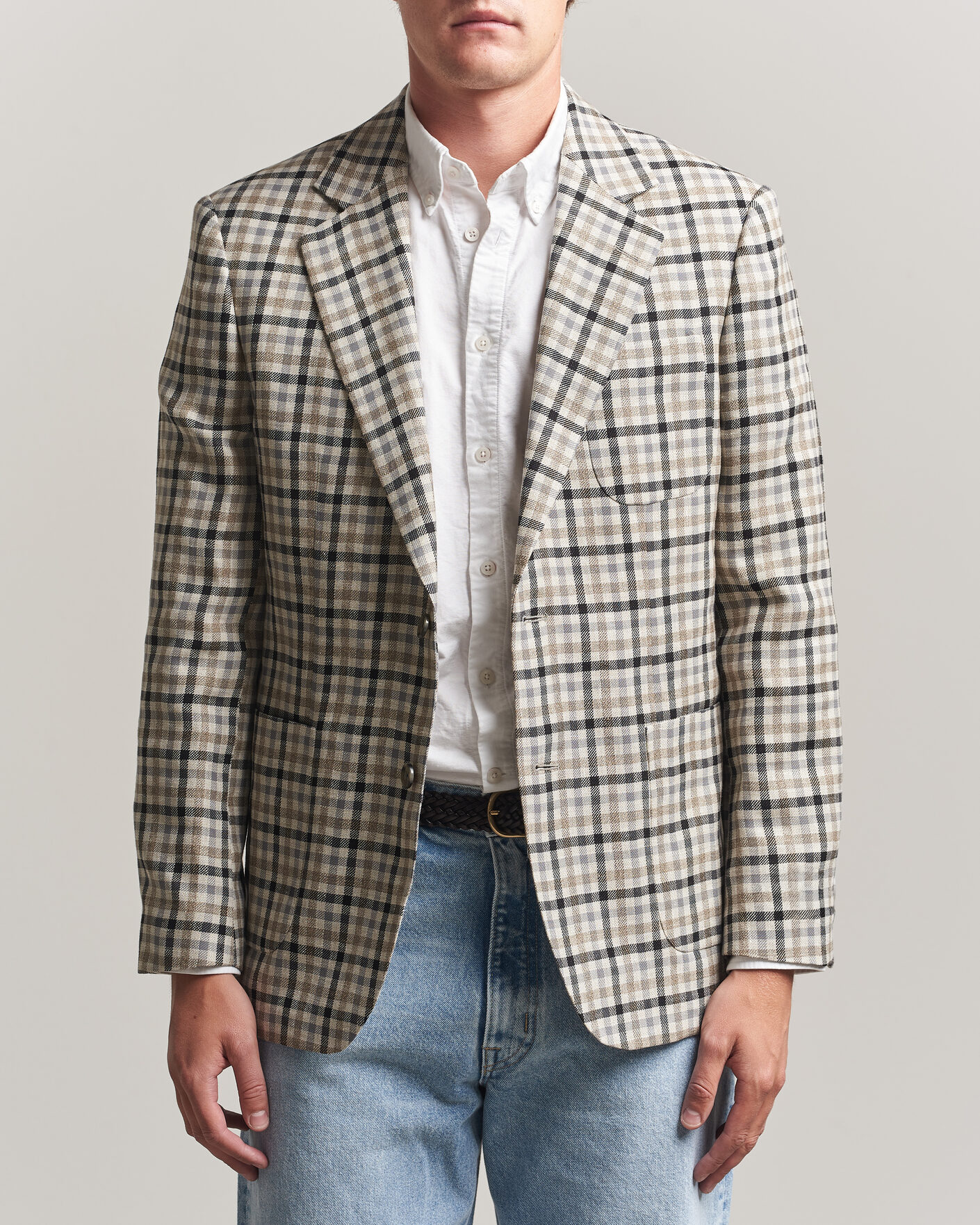 Herr | Kavajer | Gant | Wool/Linen Checked Blazer Cream