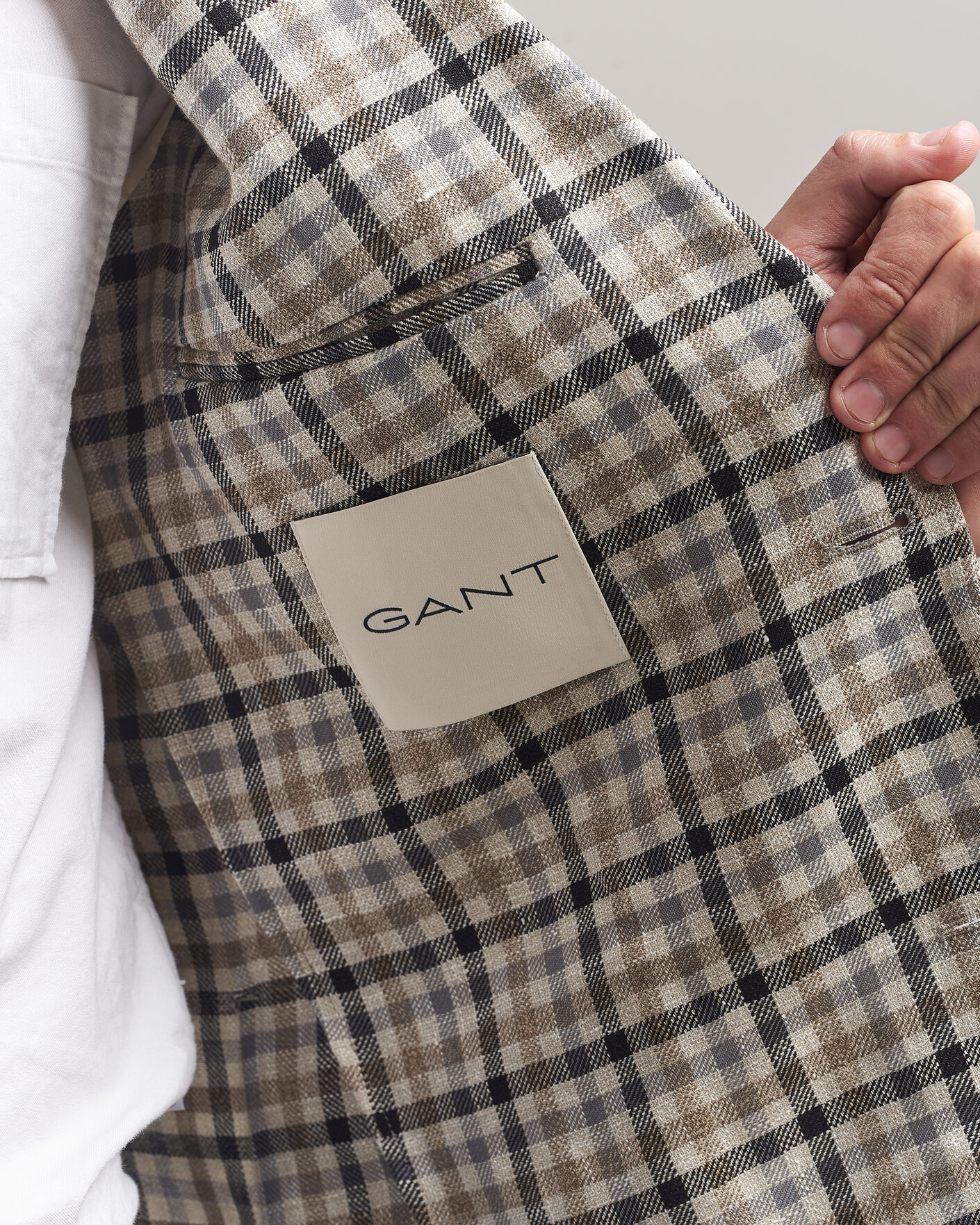 Herr | Kavajer | Gant | Wool/Linen Checked Blazer Cream