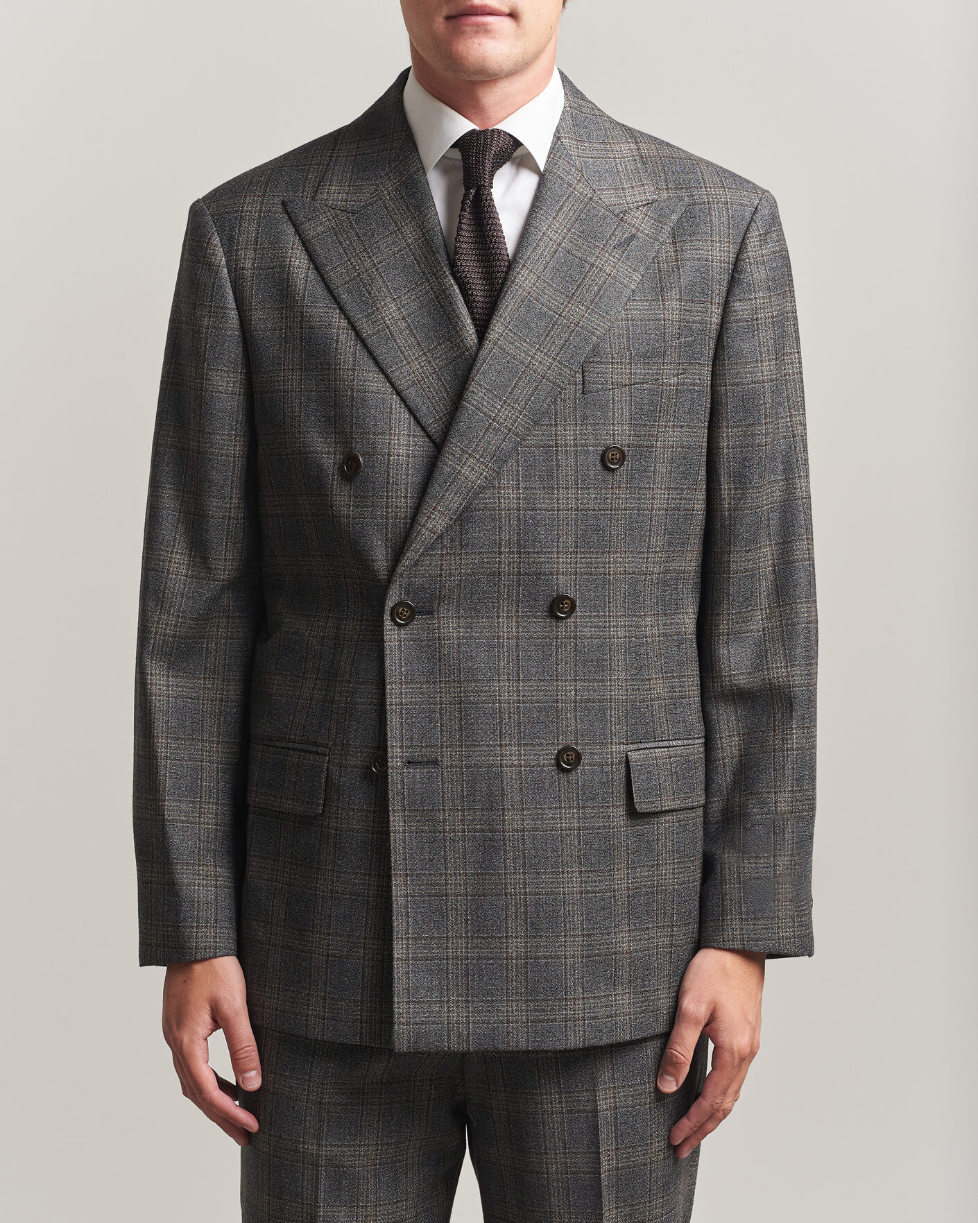 Herr | Kavajer | Gant | Wool Glencheck Double Breasted Blazer Ceramic Grey