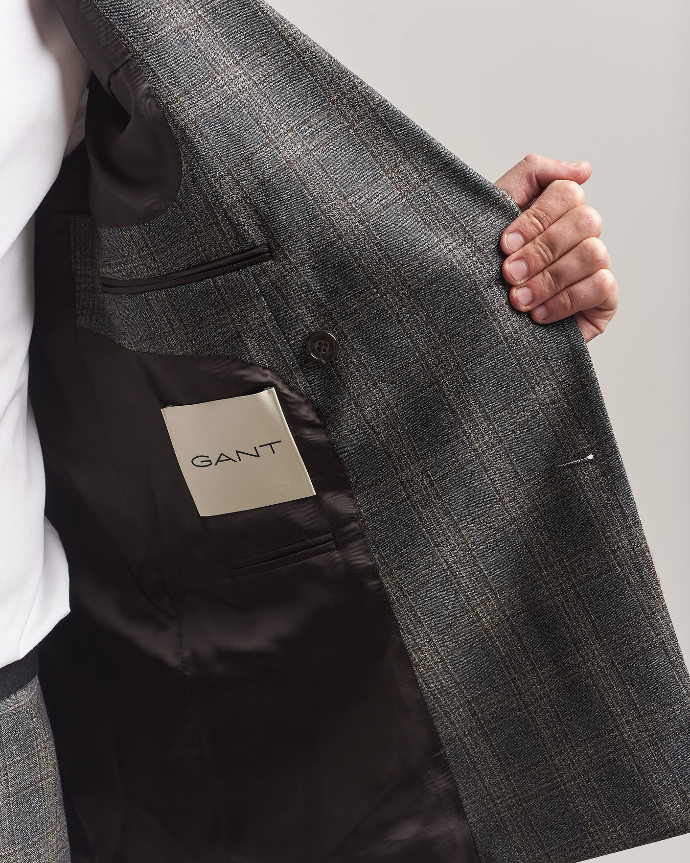 Herr | Kavajer | Gant | Wool Glencheck Double Breasted Blazer Ceramic Grey