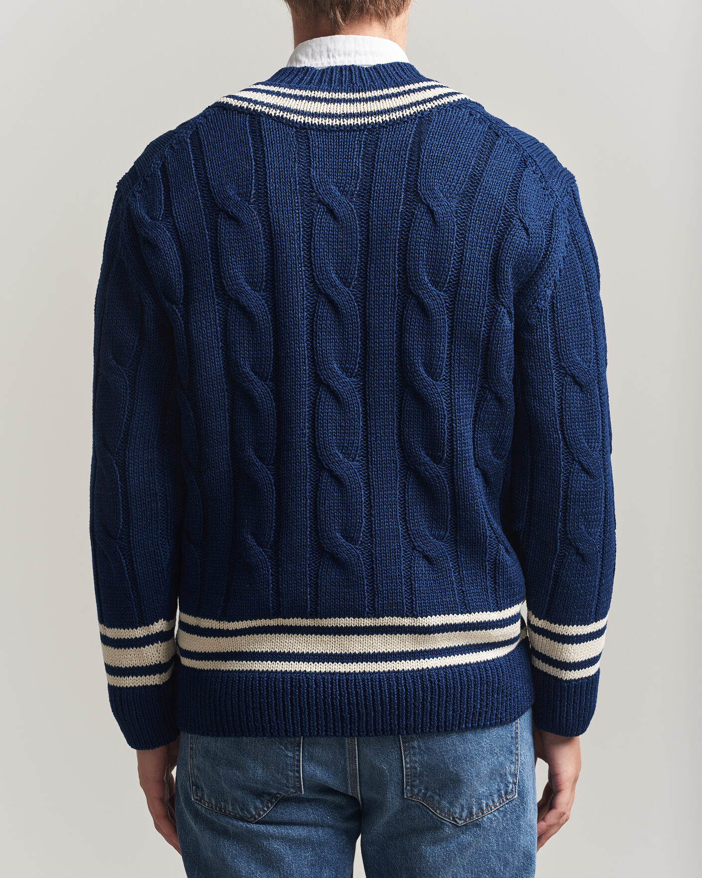 Herr | Tröjor | Gant | Mercerized Cotton Knitted Cable V-Neck Persian Blue