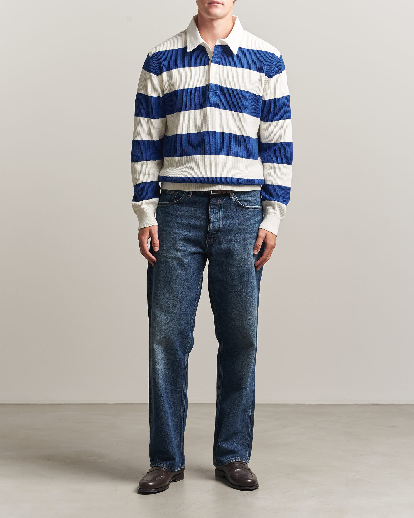Herr | Tröjor | Gant | Cotton/Merino Knitted Striped Rugger Cream