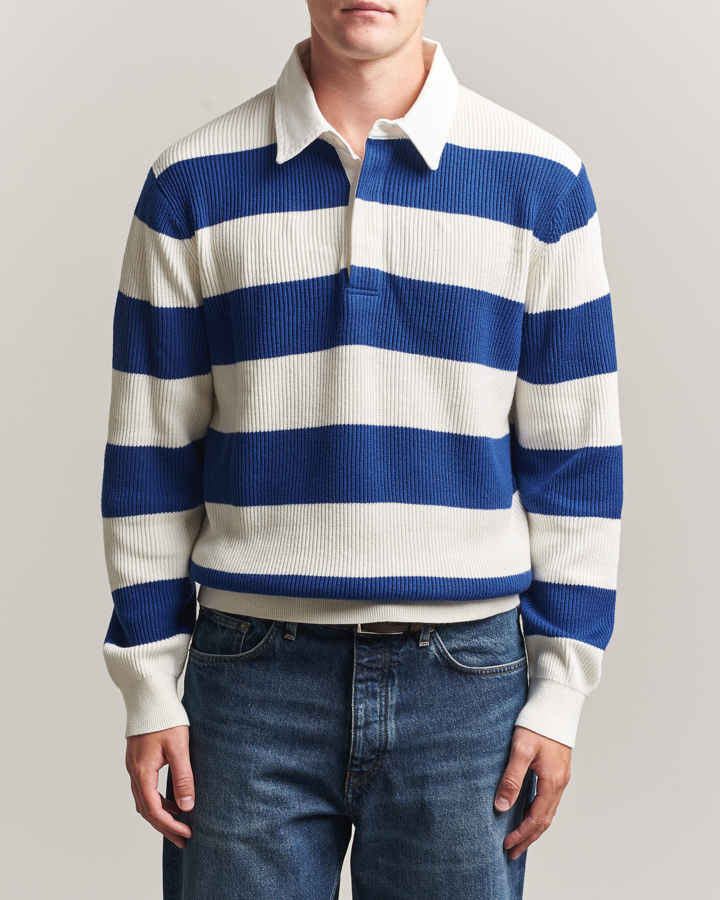 Herr | Tröjor | Gant | Cotton/Merino Knitted Striped Rugger Cream