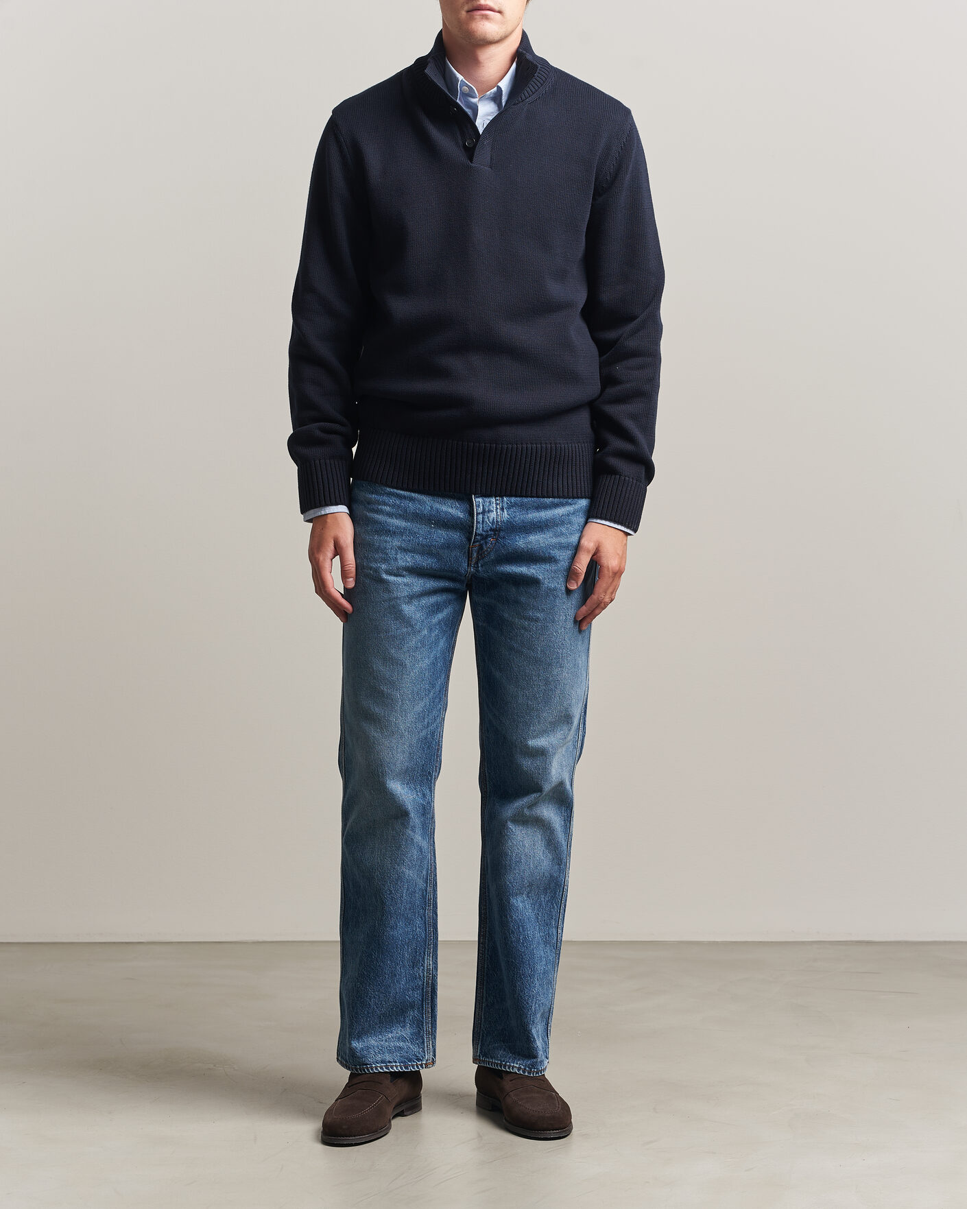 Herr | Tröjor | Gant | Supima Cotton Half Buttoned Neck Evening Blue